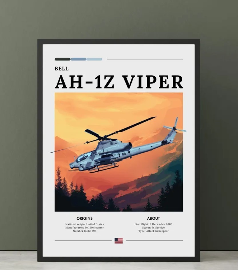 Bell AH-1Z Viper Poster – American Helicopter Print, Attack helicopter