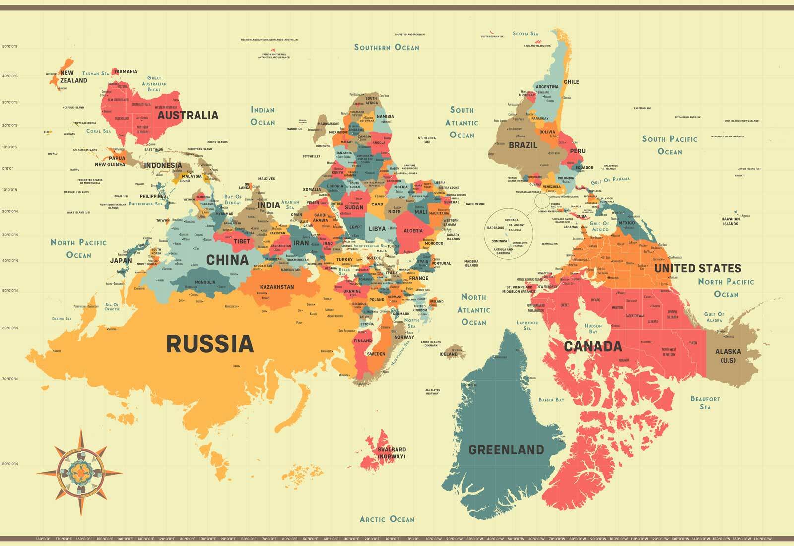 The World Upside Down Map Poster Upsidedown Globe Geography Wall Art Home Decor