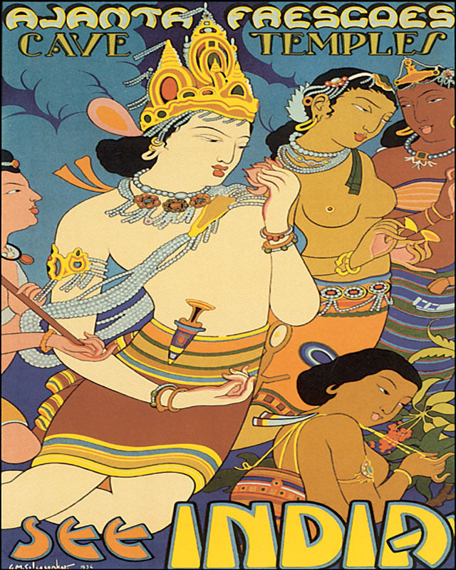 POSTER INDIA AJANTA FRESCOES CAVES TEMPLES TOURISM TRAVEL VINTAGE REPRO FREE S/H