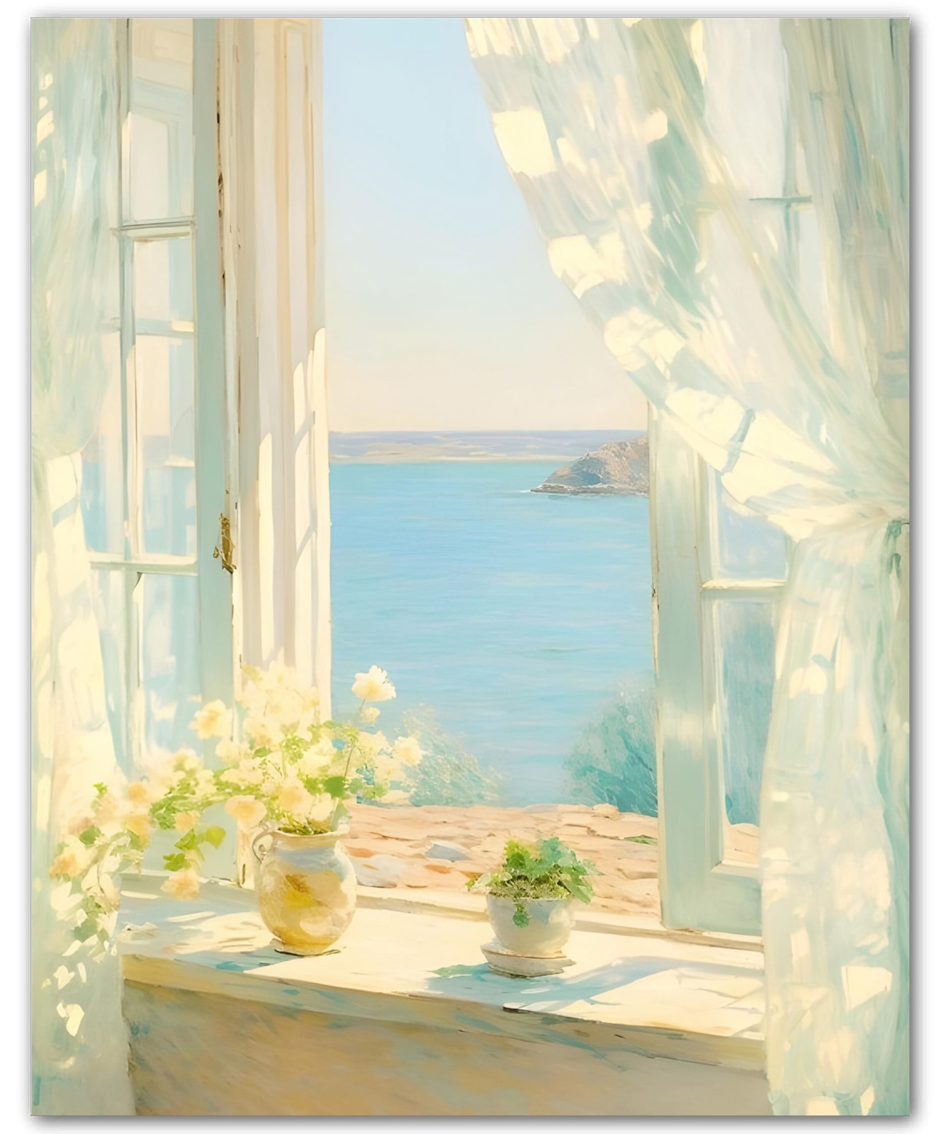 Botanical Summer Sea Window Bouquet Coastal 8×10 Floral Print Wall Art Poster