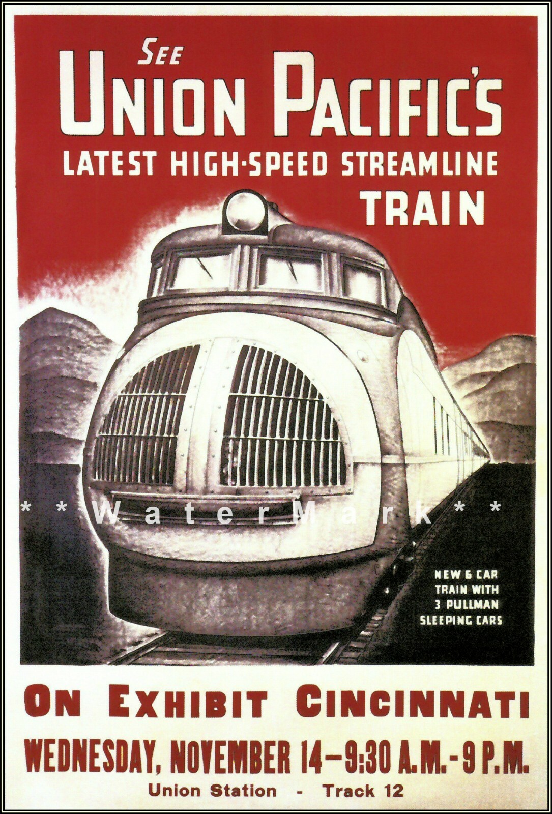 Cincinnati Union Pacific Exhibit 1934 Streamliner Vintage Poster Print Retro Art