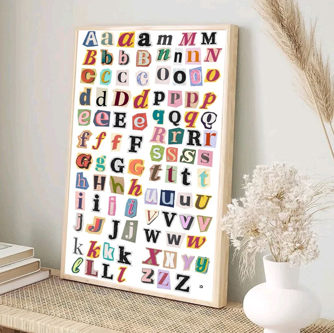 Colorful Magazine Cutout Alphabet Letters Eclectic Home Decor Wall Art Poster