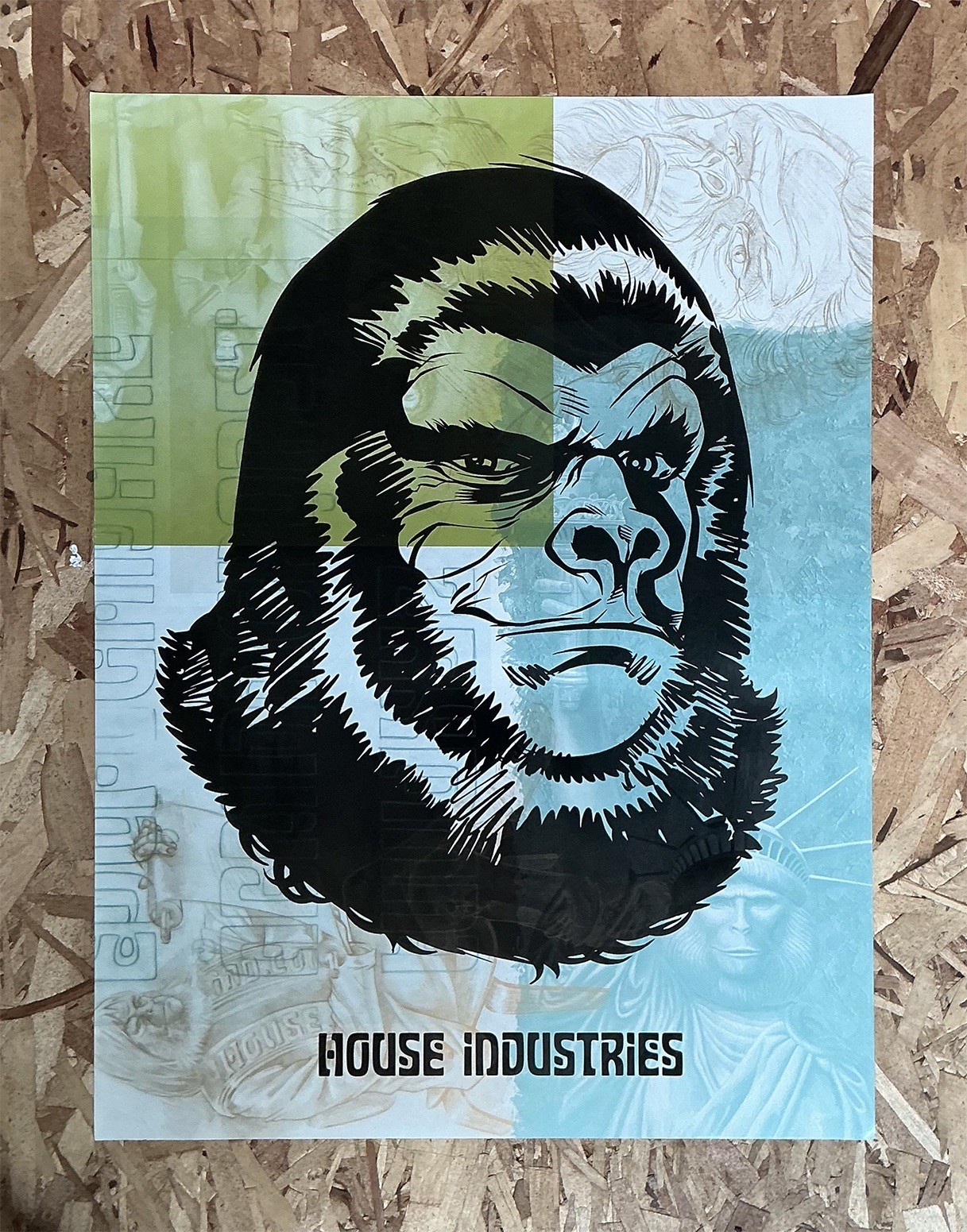 Rare 2-sided House Industries Poster Featuring Simian Font & Illustrations