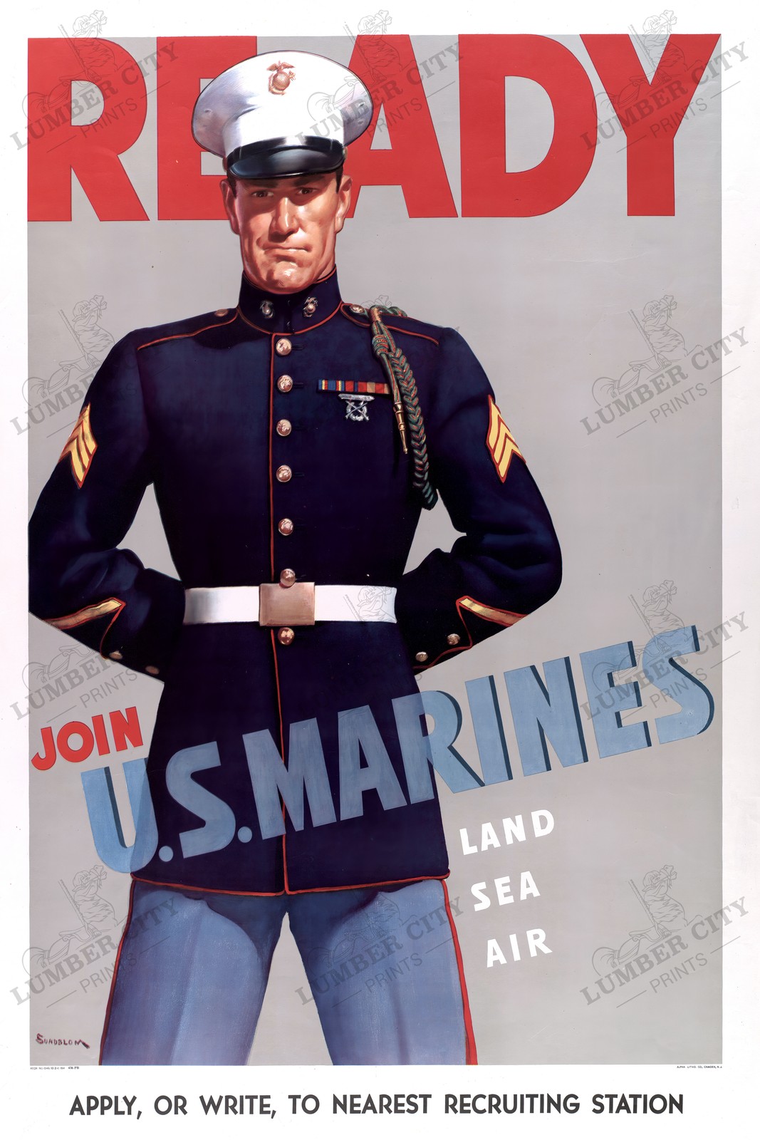 Ready Join U.S. Marines WWII 1942 Recruitment Poster Wall Art Print Retro