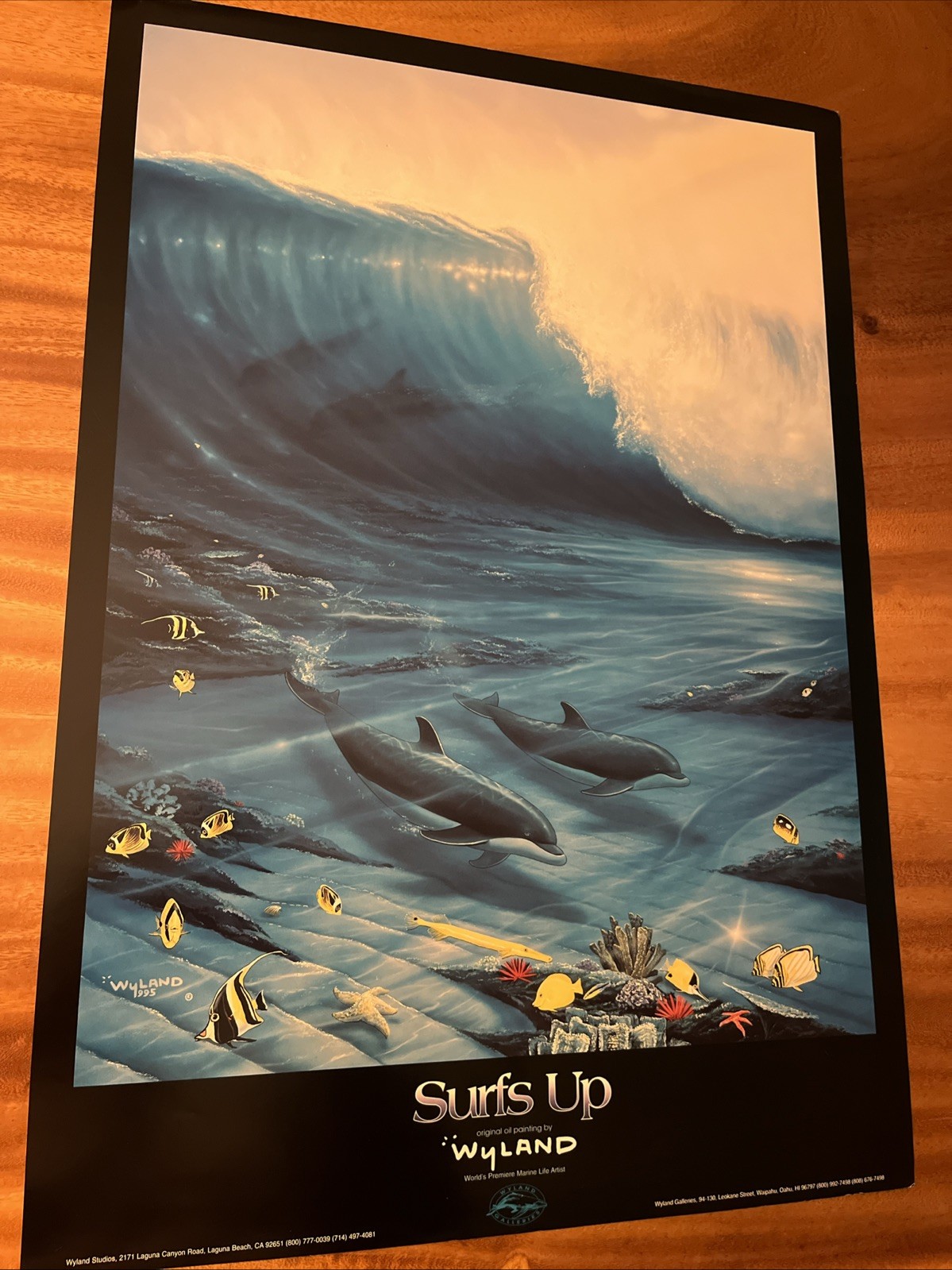 Wyland Surfs Up Dolphin Waves Poster Vintage Art Print Ocean Wildlife