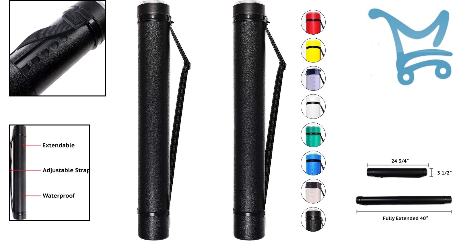 2-Pack Extendable Plastic Poster Tubes 24.5-40 Inches Waterproof Carry Cases