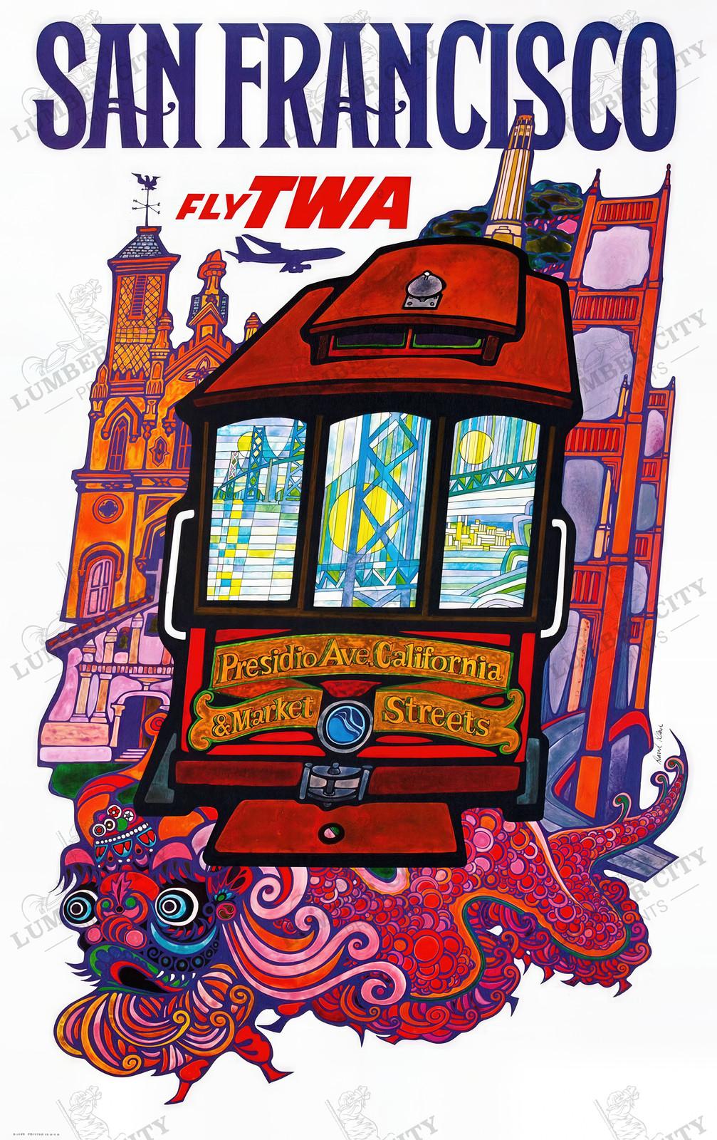 1960s San Francisco TWA Travel Poster David Klein Wall Art Print Retro