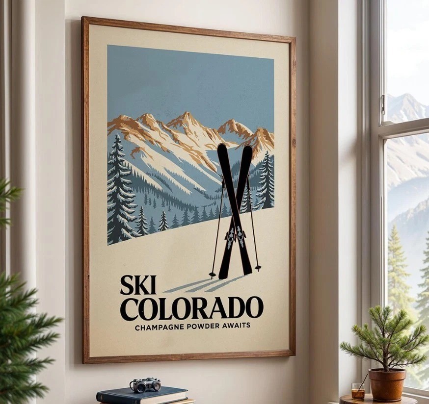 Ski Colorado Champagne Powder Awaits Vintage Travel Poster