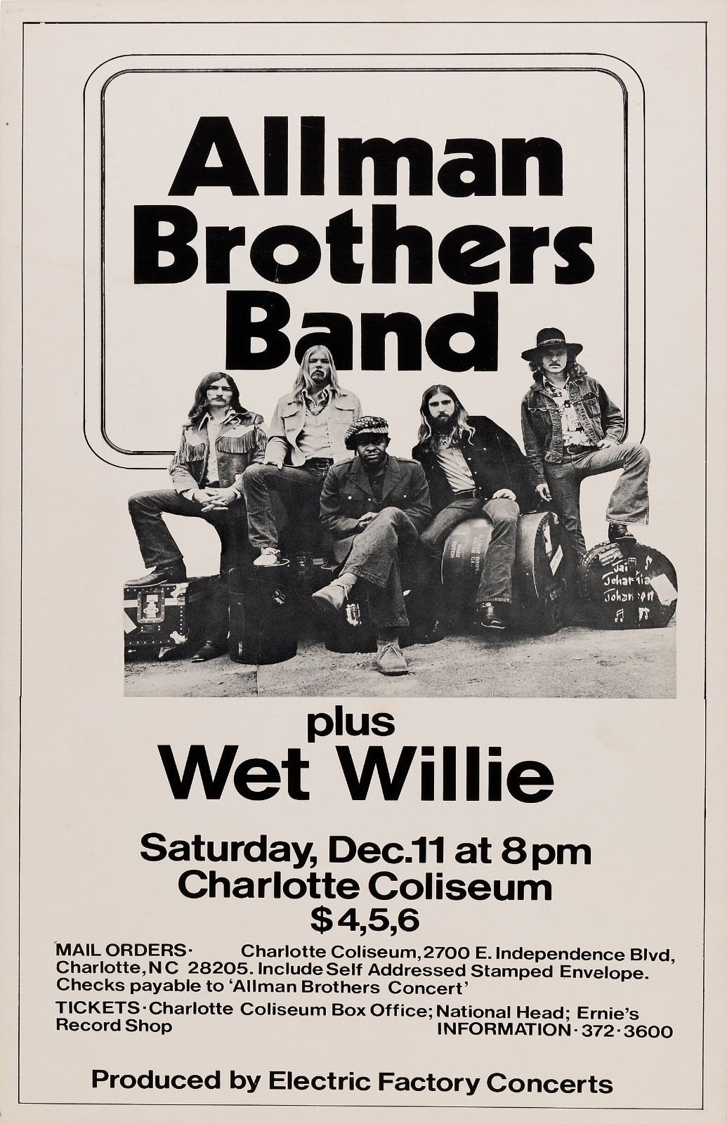 Allman Brothers Band 1971 Charlotte, NC Framed Concert Poster