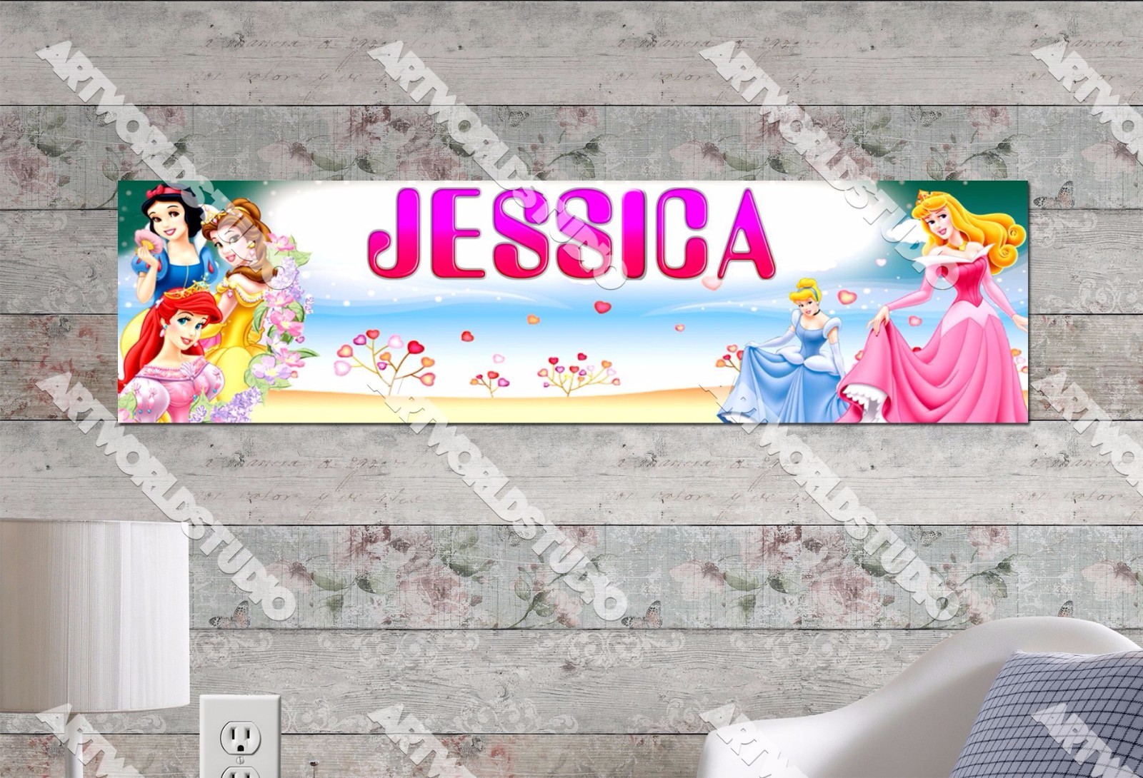 Personalized/Customized Disney Princess 2 Name Poster Wall Art Decoration Banner