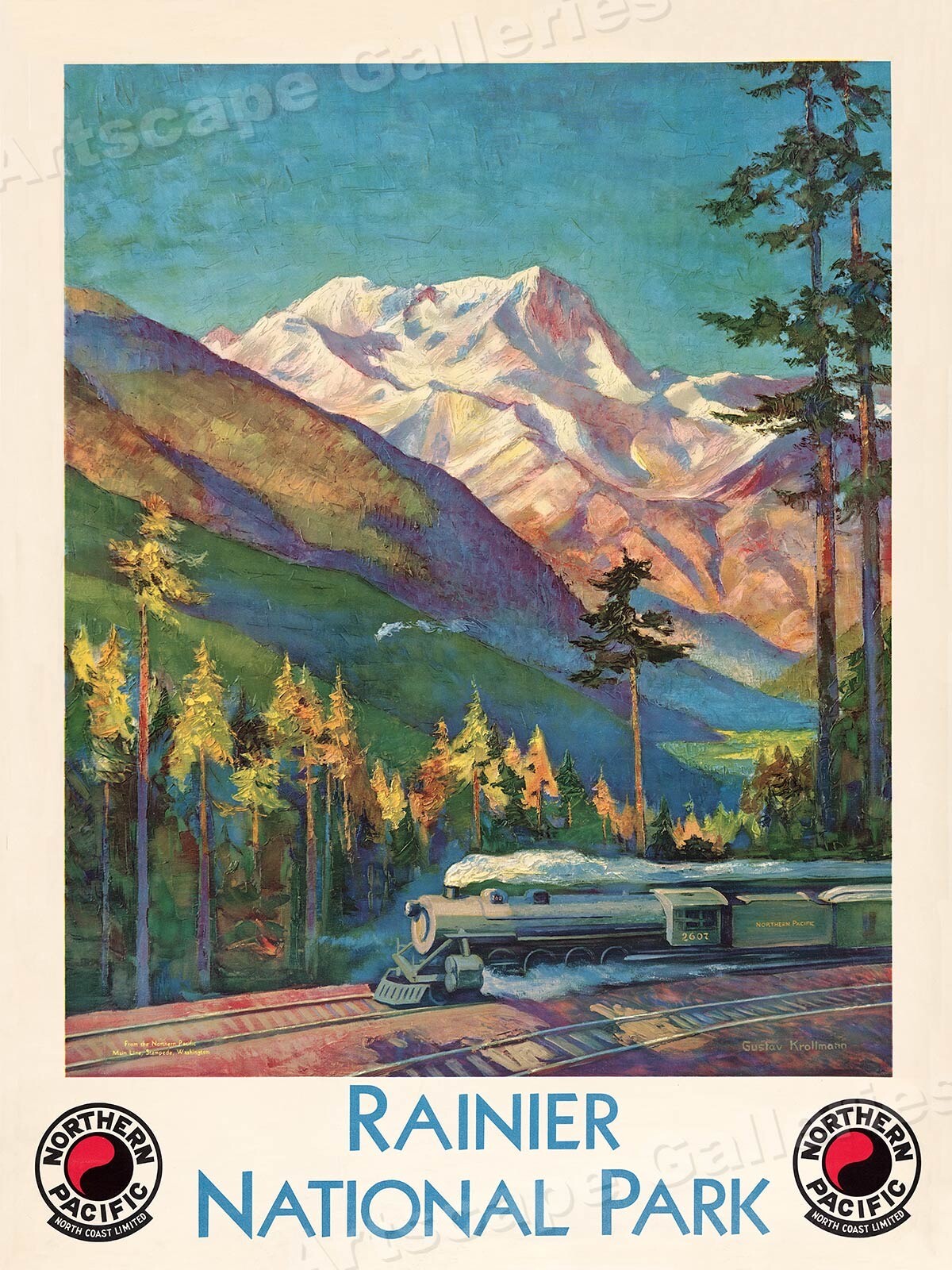 Rainier Northern Pacific 1920s Vintage Style Travel Poster – 18×24