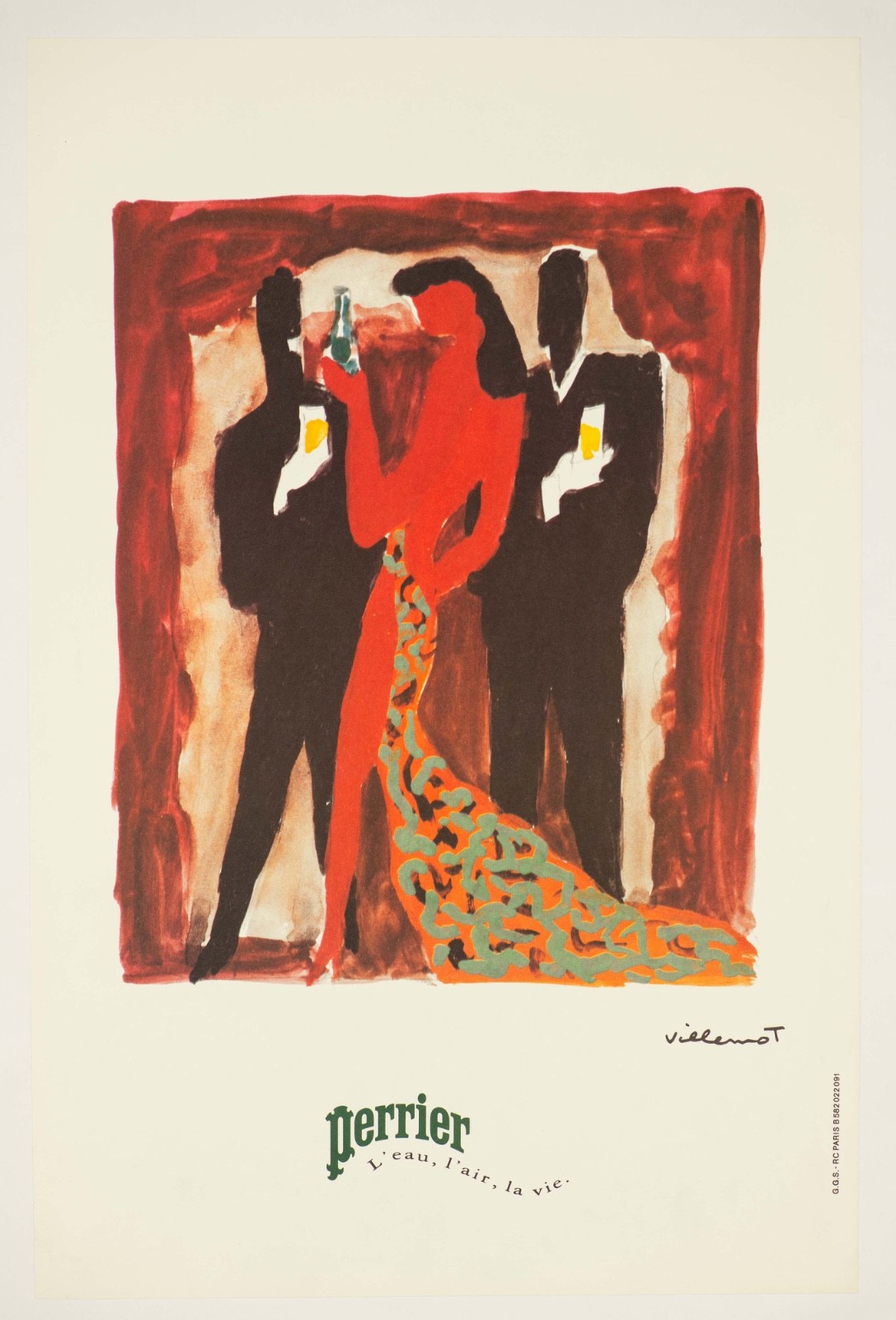 Perrier Femme au Bar by Bernard Villemot 1980 original vintage poster on linen