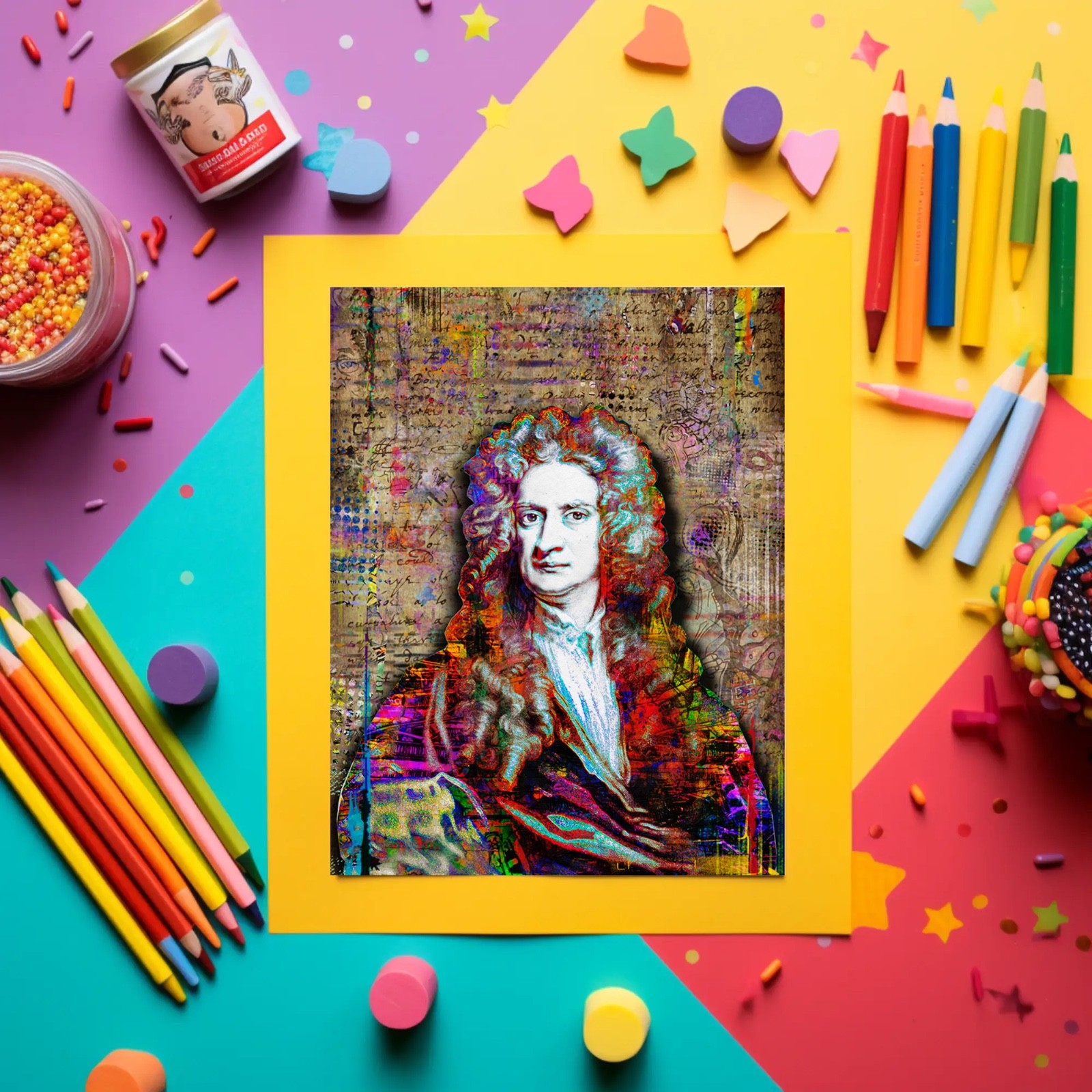 Sir Isaac Newton 8x12in Poster, Newton Tribute Pop Art Free Shipping US