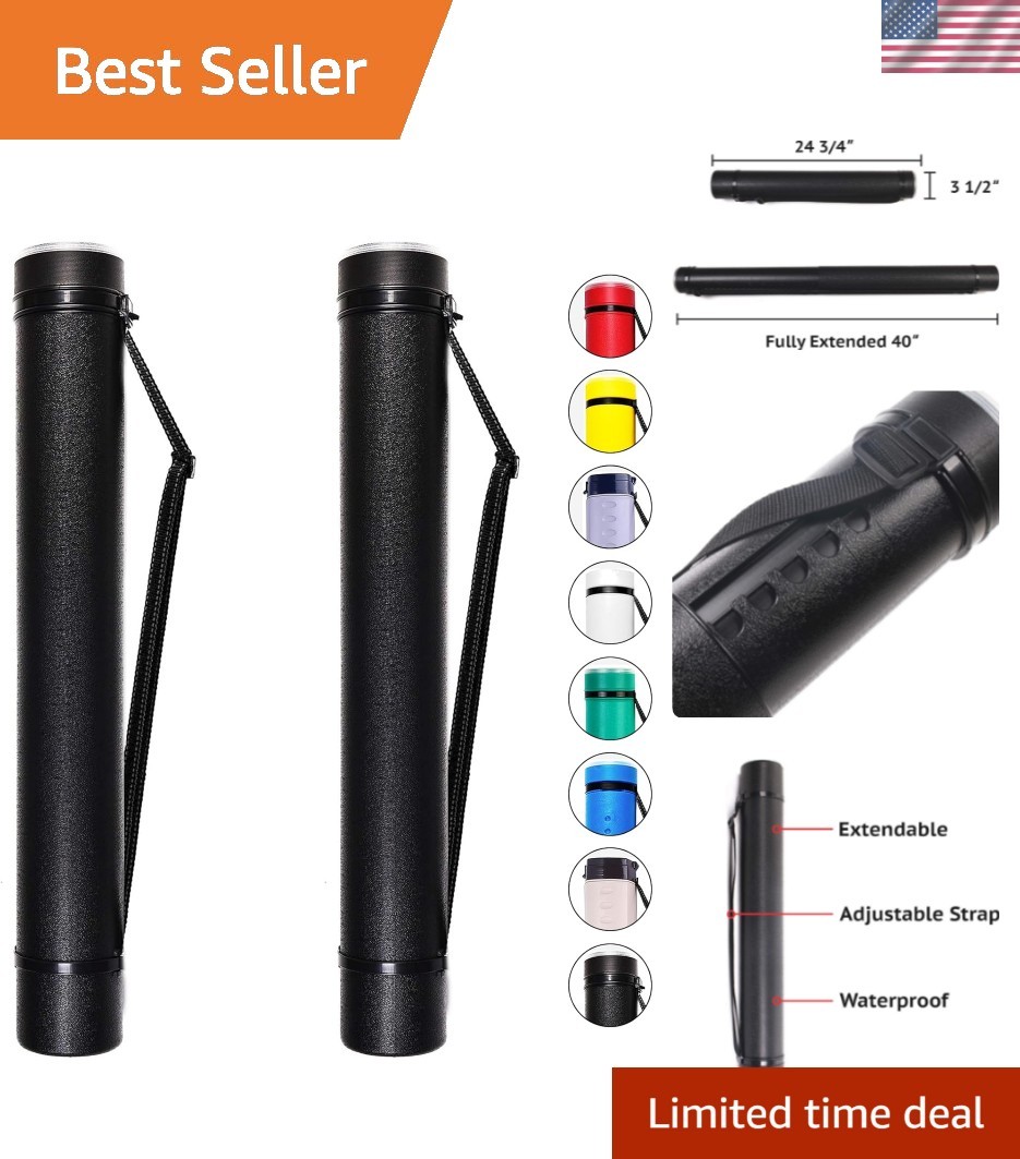 2-Pack Extendable Poster Tubes 24.5″-40″ with Adjustable Strap – Durable Storage