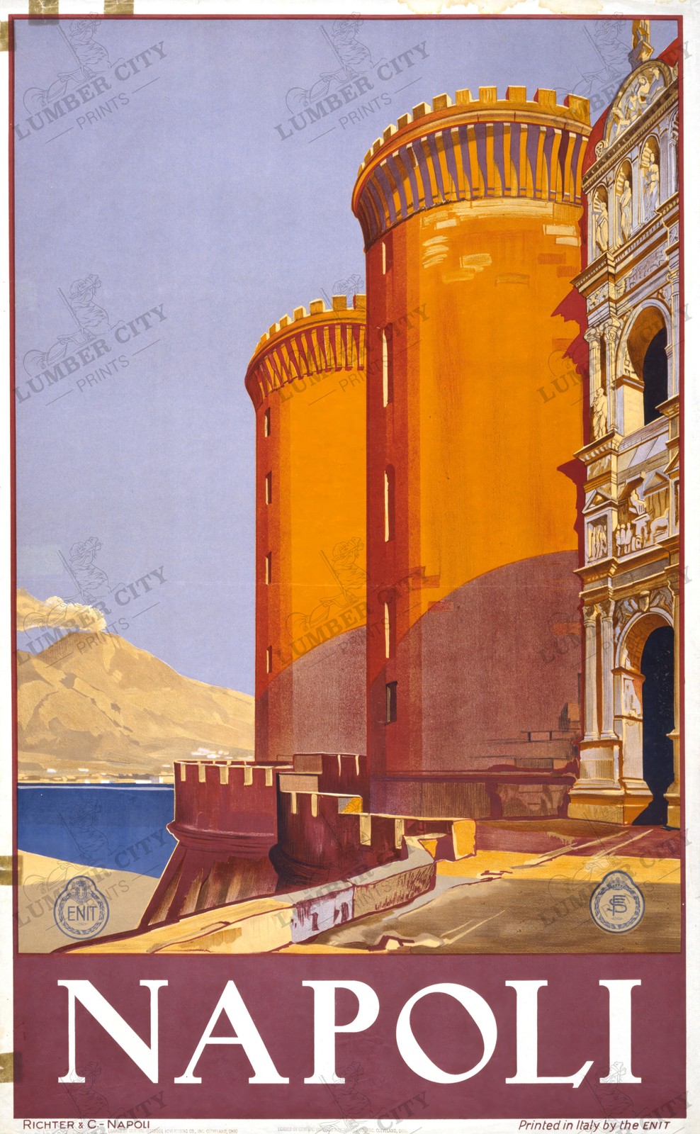 Napoli Italy 1920 Vintage Travel Poster Castel Nuovo Vesuvius Wall Art