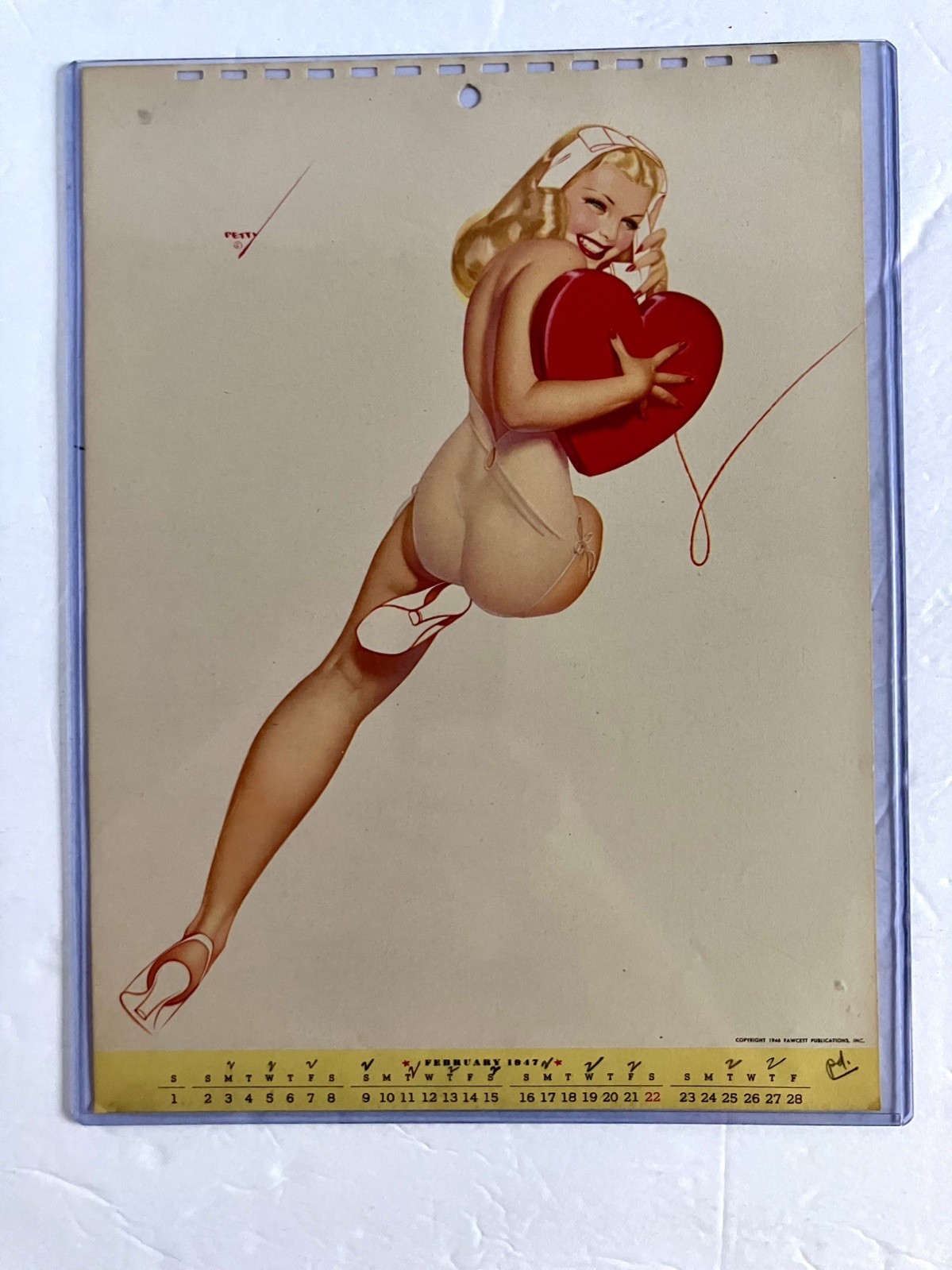Original Pinup Girl Poster 11×17 George Petty Calendar Art February 1947 Heart