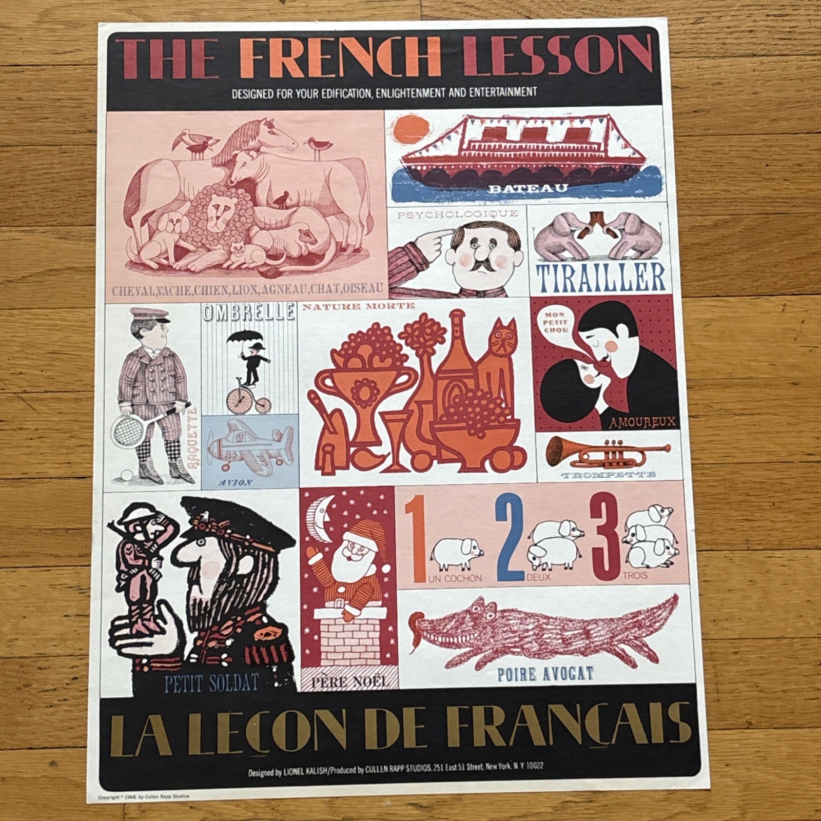 Vintage 1968 French Lesson POSTER MCM Mid Century 15.5” X 20.5” Lionel Kalish