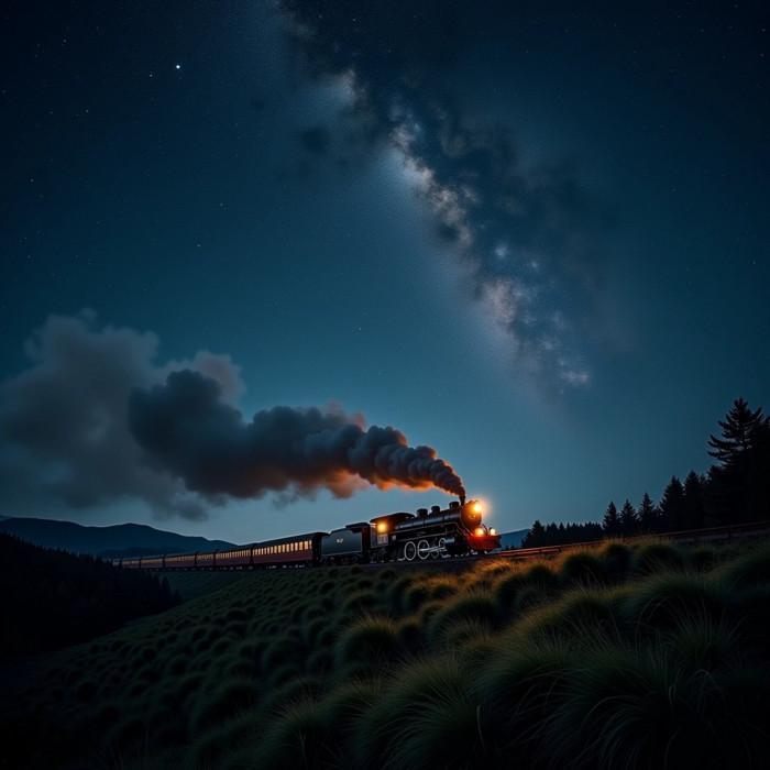 Steam Locomotive Train Crossing Countryside Night Poster Art Print A 24 x 24 in