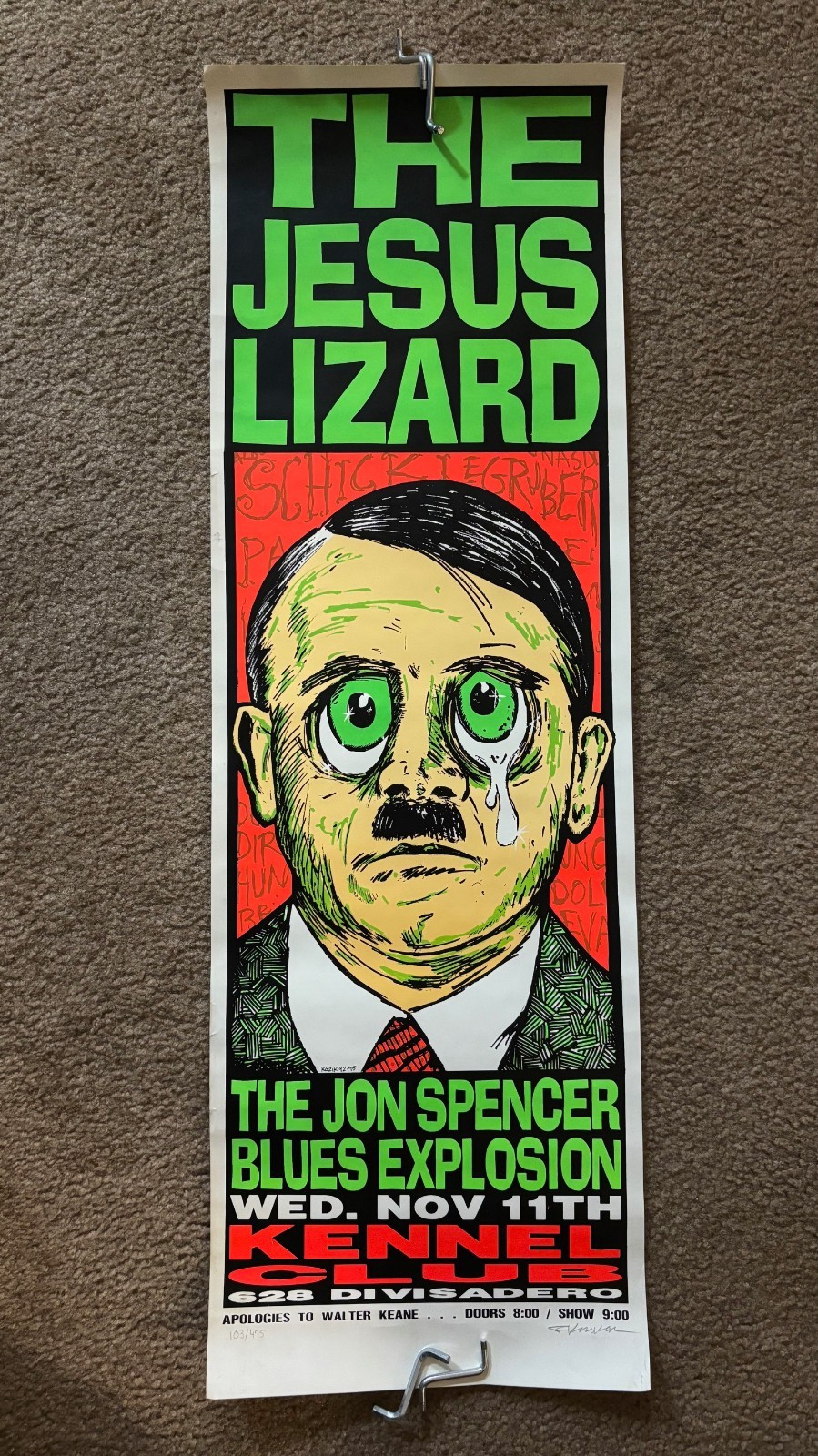 THE JESUS LIZARD / FRANK KOZIK signed/numbered SILKSCREENED POSTER / 1992