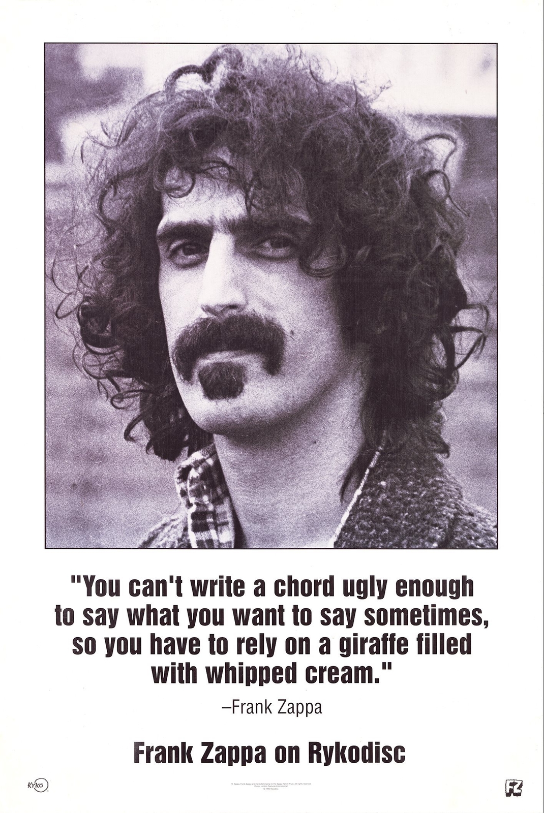 Vintage 1995 Frank Zappa You Can’t Write Chord Ugly Enough Promo Poster 35 x 24