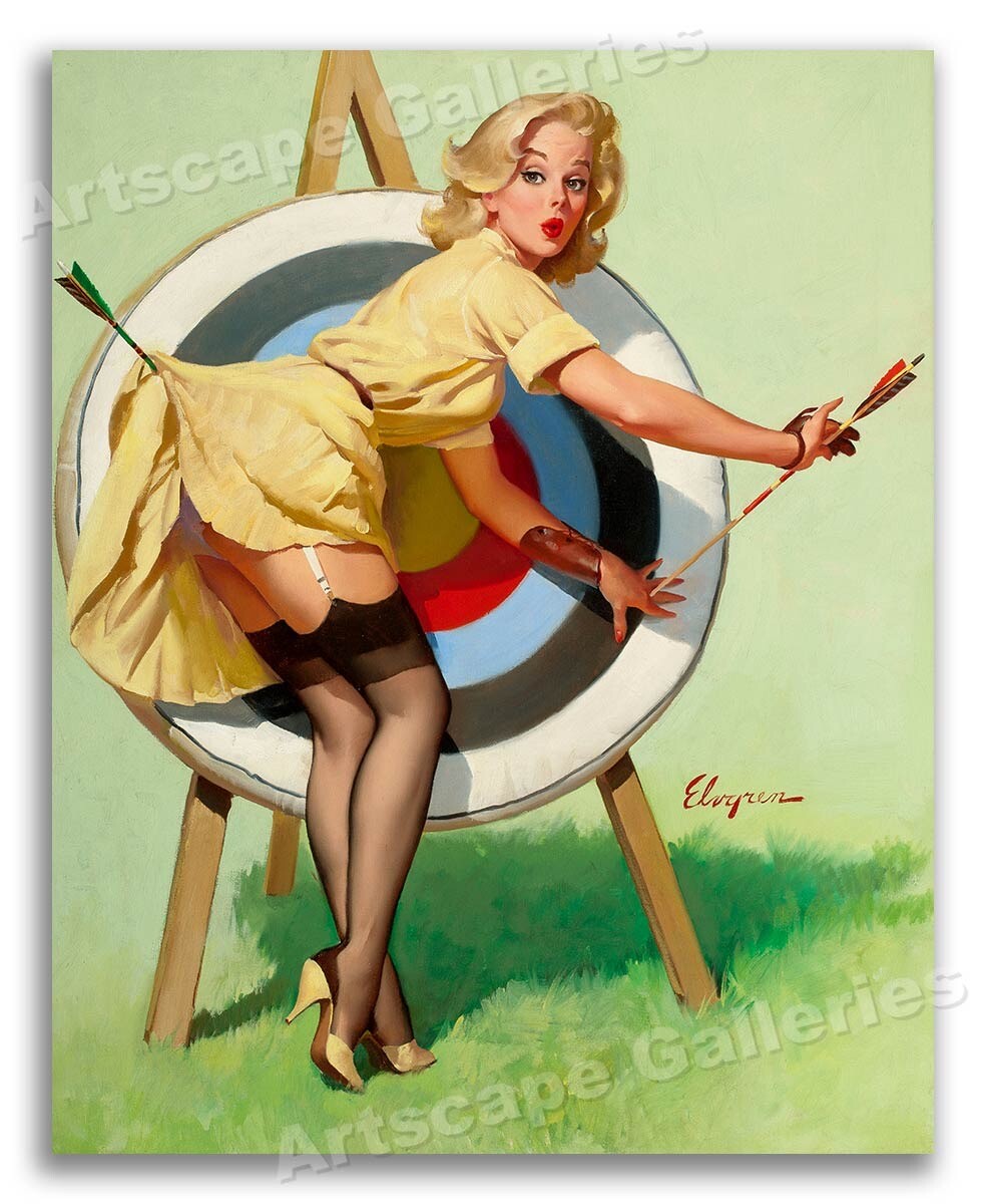 1964 “Near Miss” Vintage Style Elvgren Sexy PinUp Girl Achery Poster – 16×20