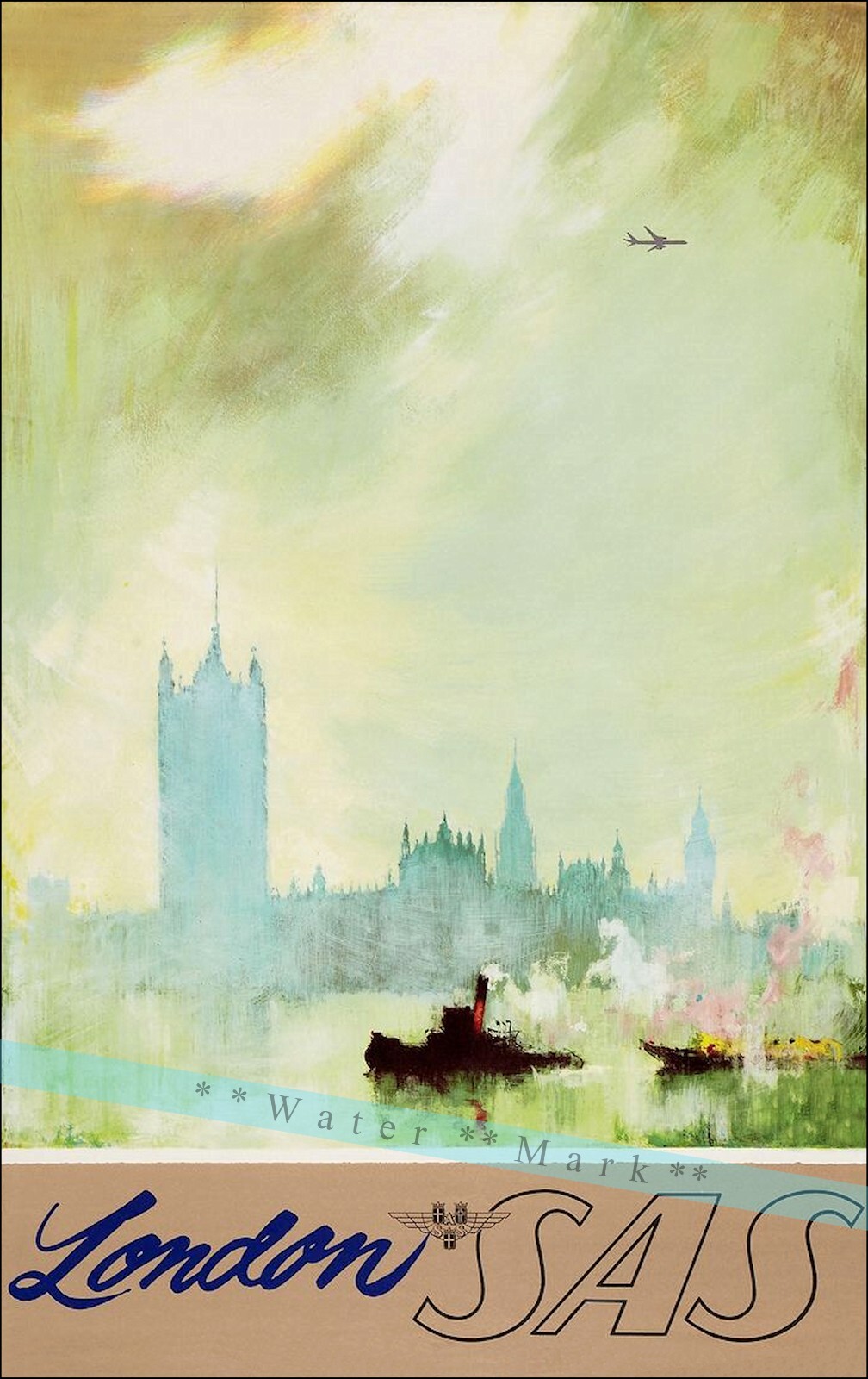 London England 1958 Scandinavian Travel Vintage Poster Print Retro Style Bar Art