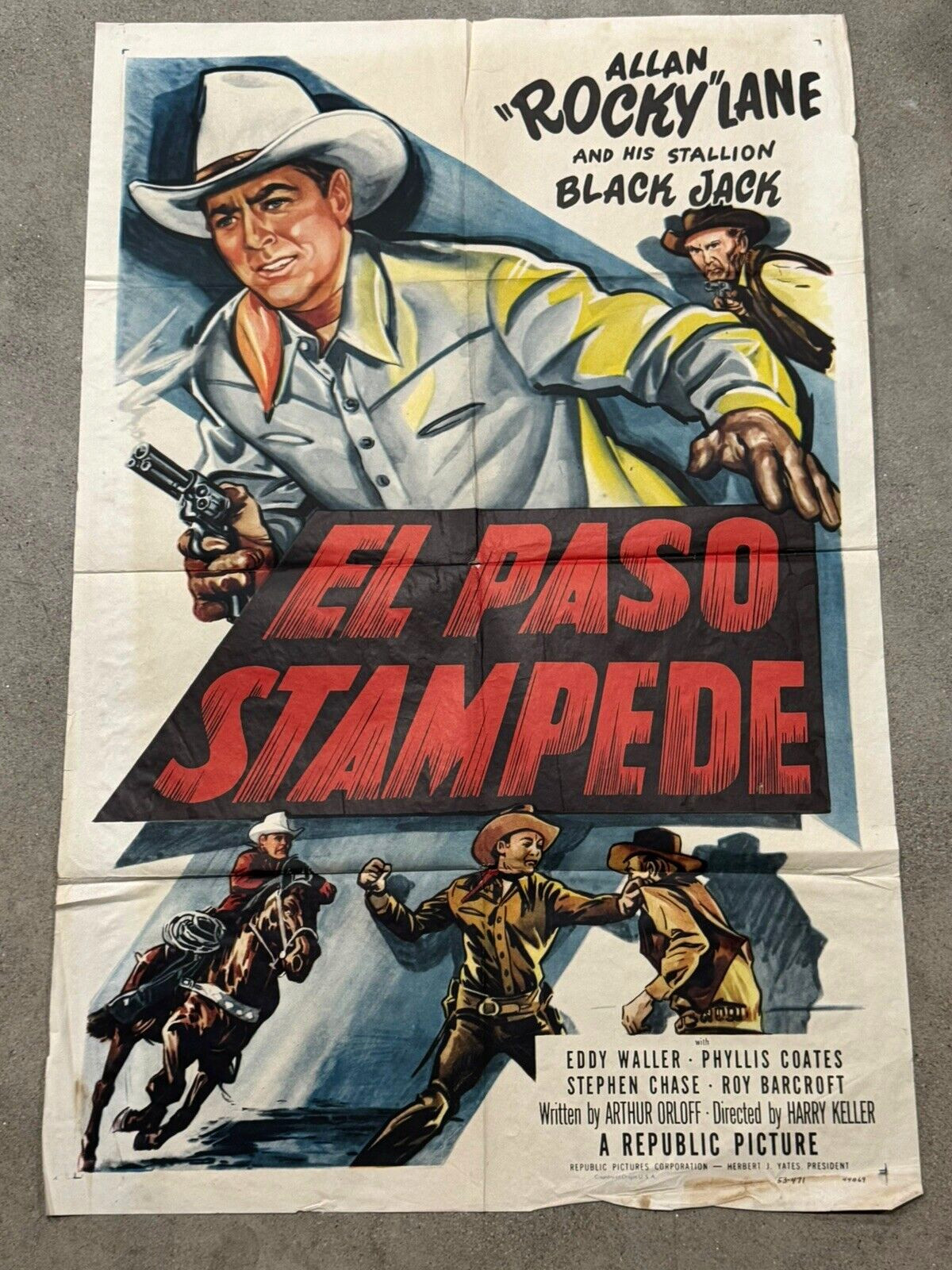 1953 Movie Poster EL PASO STAMPEDE – Alan “Rocky” Lane & Blackjack 41″ x 27″