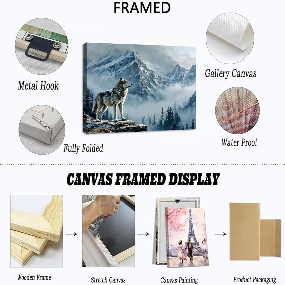 Wolf Snow Mountain Canvas Wall Art,Posters,Prints,Home Decor Picture Framed