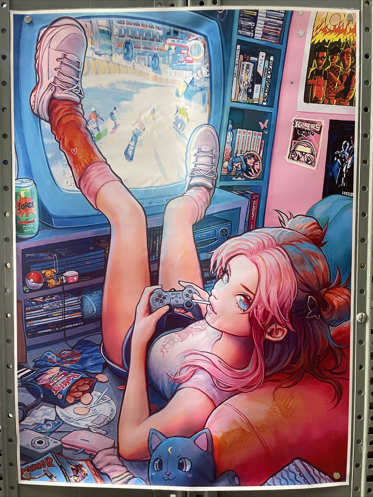 NEW Super Cool Anime Pink Hair Gamer Girl Poster 19.6’X27.5′ Teen Room KG