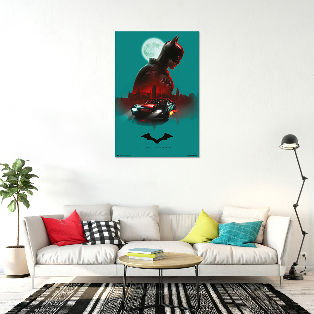 The Batman – Movie Poster (City / Moon / Batmobile / Bat Logo) (Size: 24″ x 36″)