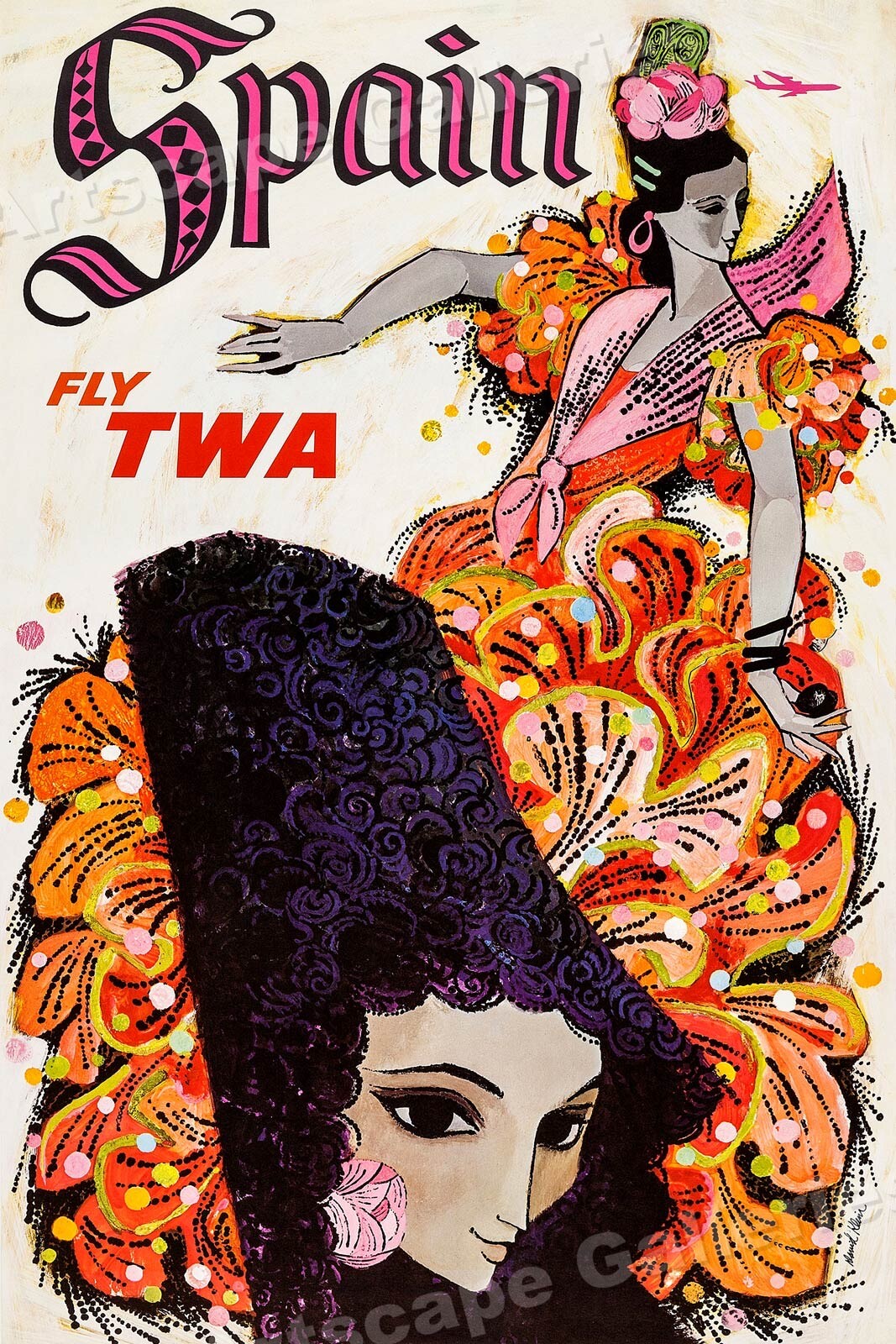 1960s Spain TWA Vintage Style Airline Travel Poster – 24×36