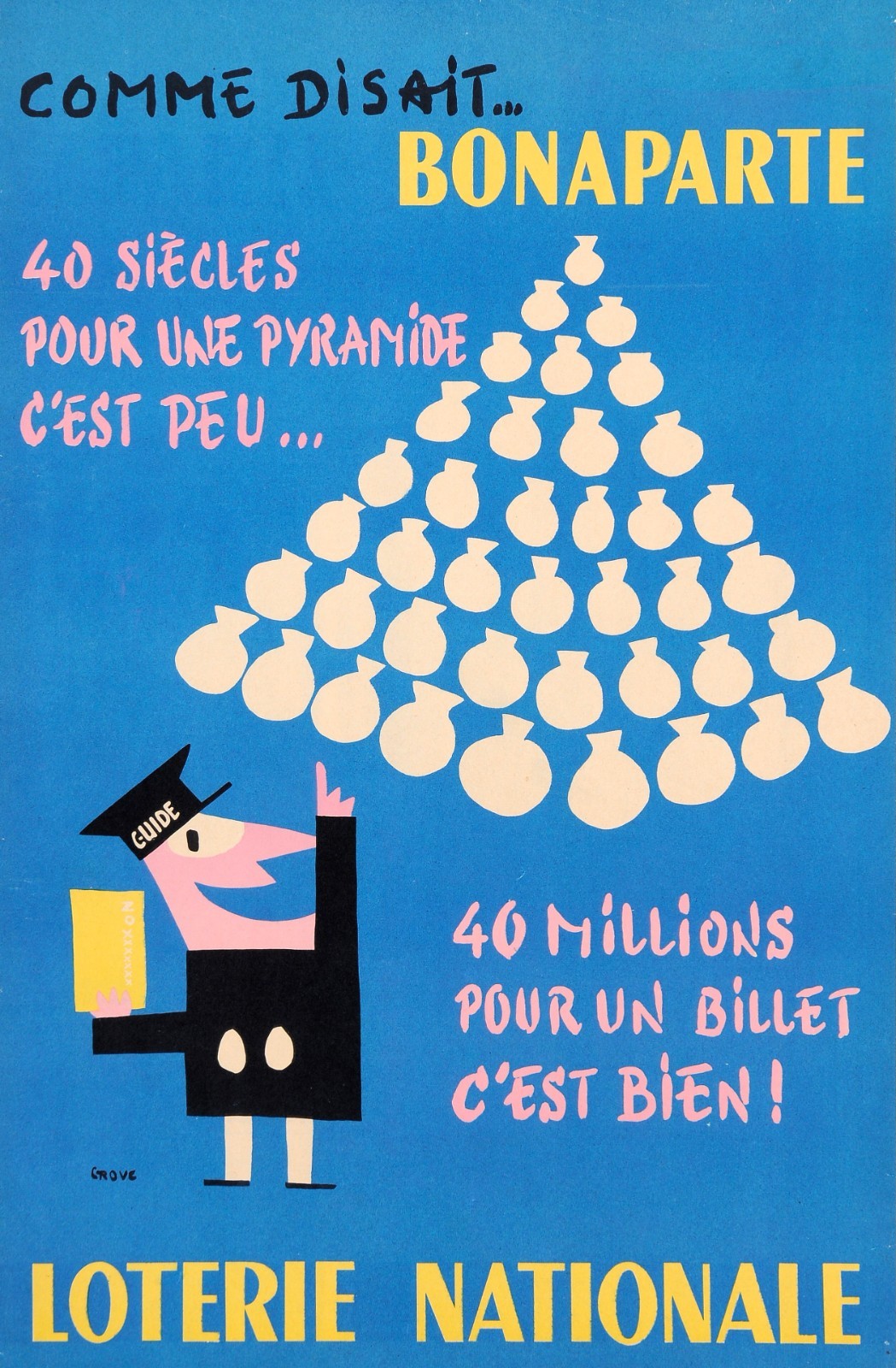 Original Vintage French Loterie Nationale Bonaparte Poster Grove 1950s