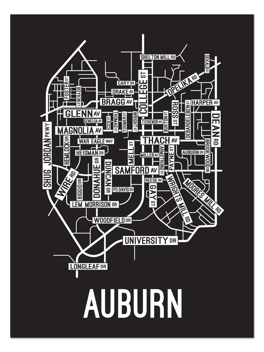Auburn, Alabama Street Map Poster Photo Wall Art 13 x 19 inch