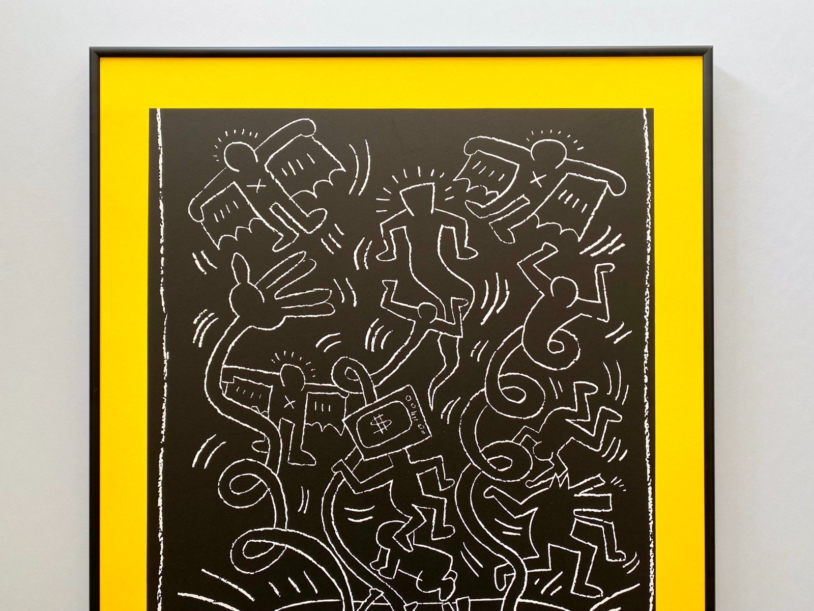 KEITH HARING RARE 1990 LITHO PRINT FRAMED POP ART EXHIBIT POSTER “UNTITLED” 1985