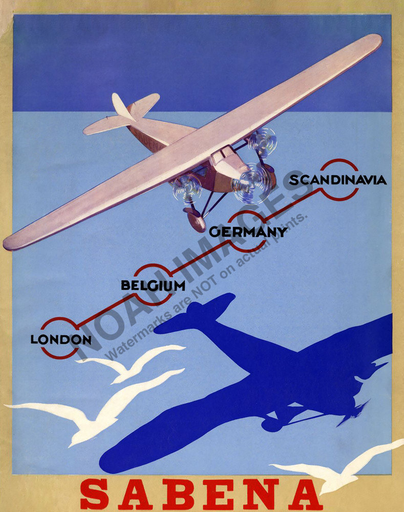 Sabnea London Scandinavia vintage air travel poster 16×20