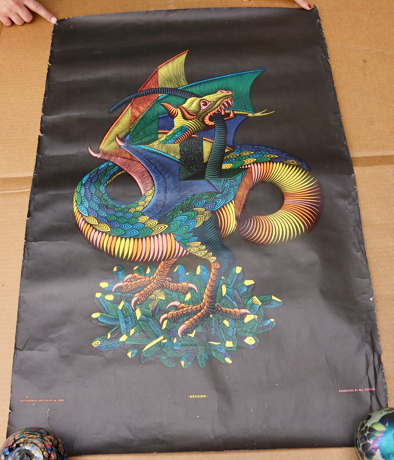 VINTAGE 1970’s DRAGON Ouroboros BLACKLIGHT HEADSHOP POSTER BY PLATT M.C. ESCHER