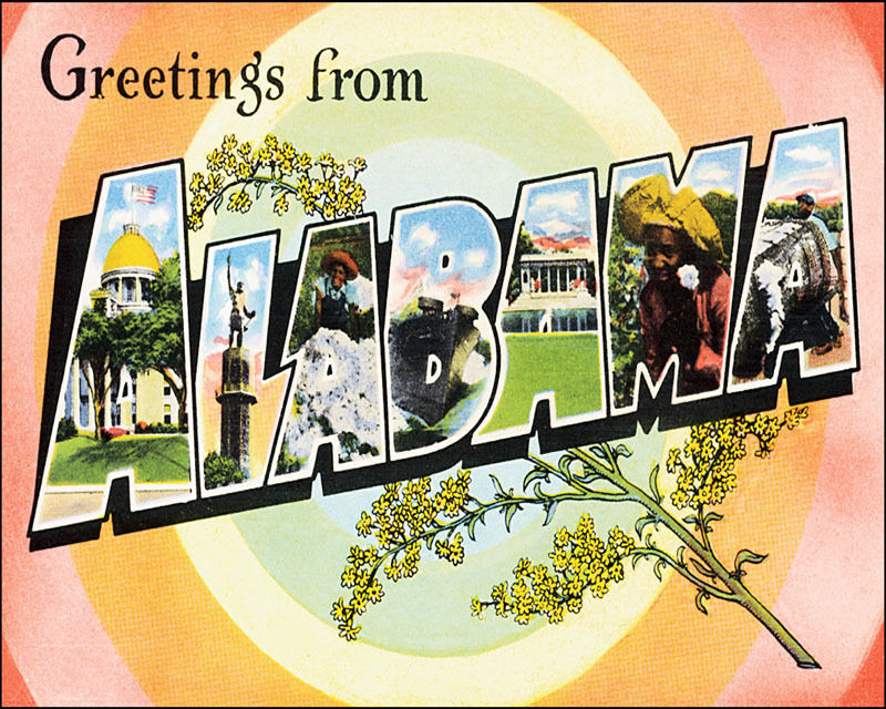 POSTER GREETINGS FROM ALABAMA USA TRAVEL VINTAGE REPRO FREE S/H
