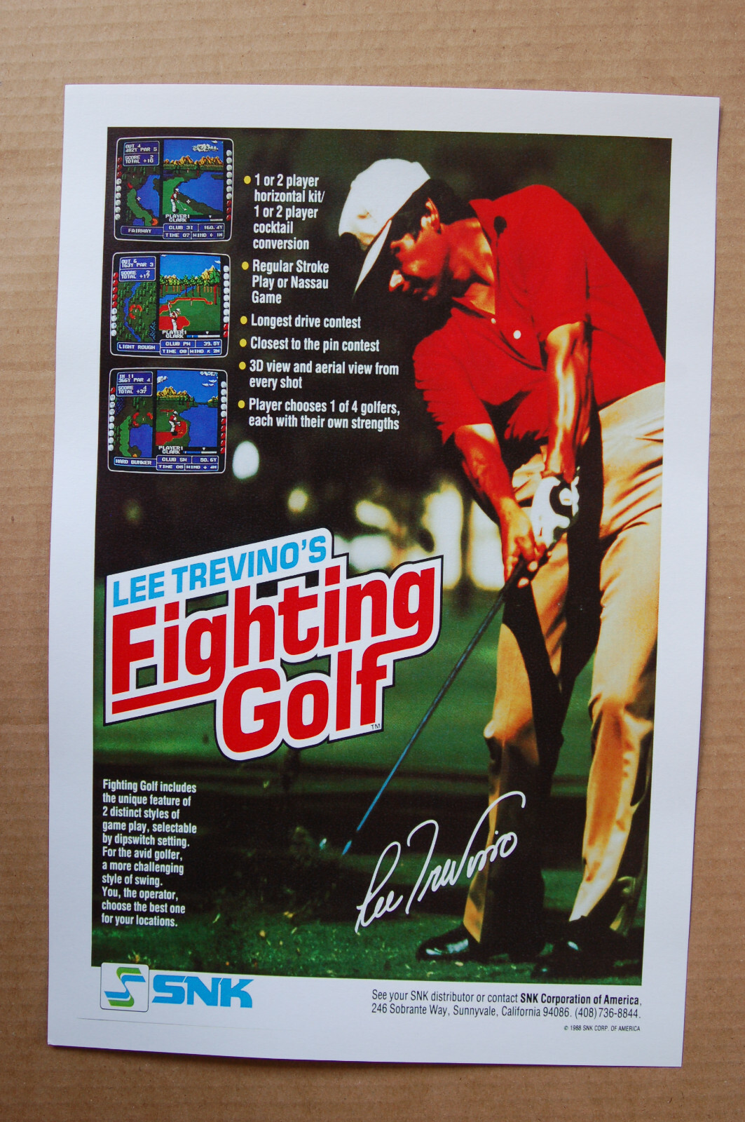 Lee Trevinos Fighting Golf Arcade Flyer Video Game promotional poster