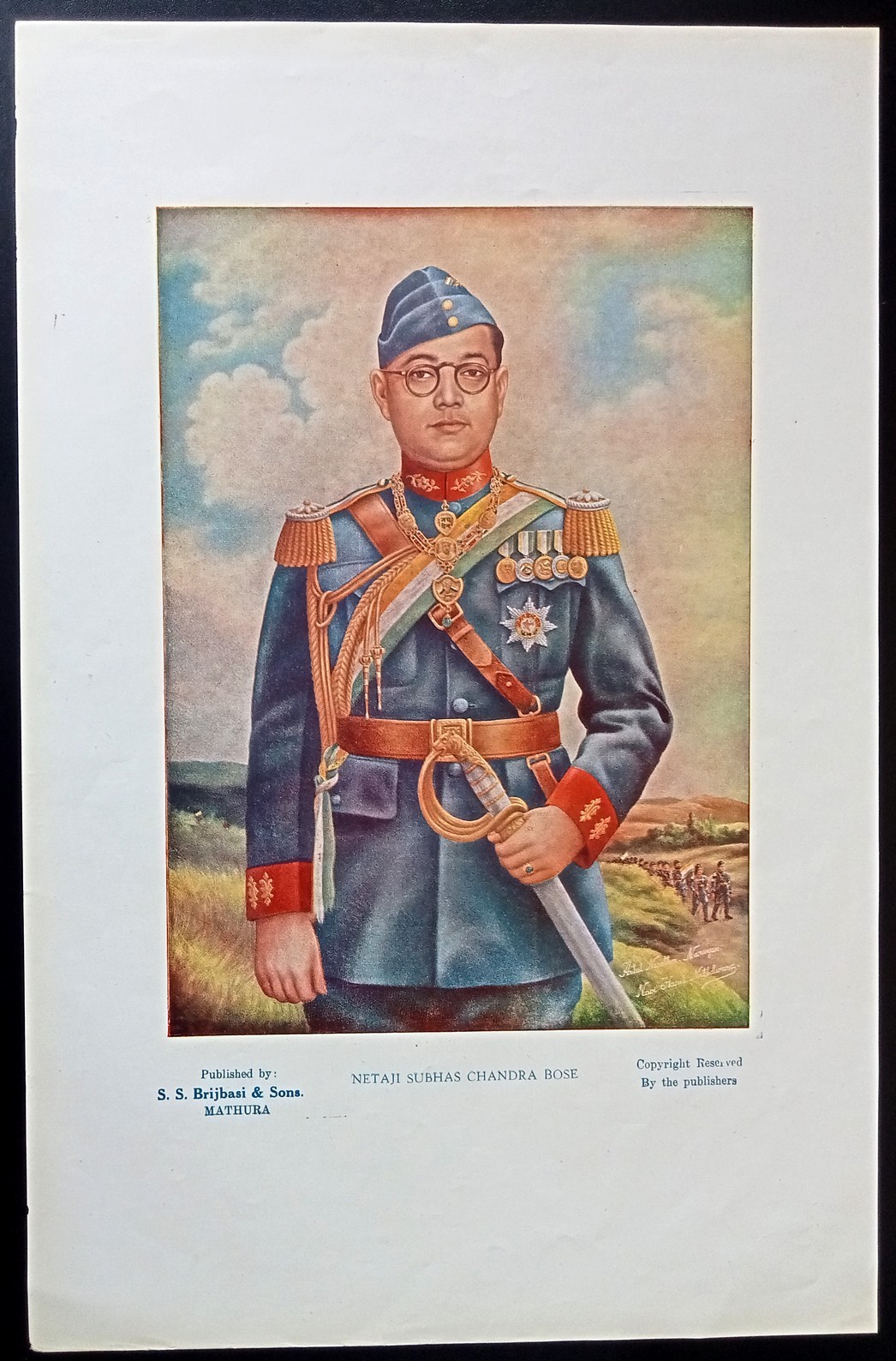 India vintage colour poster Subhas Chandra Bose by Brijwasi 10 x 15 inches
