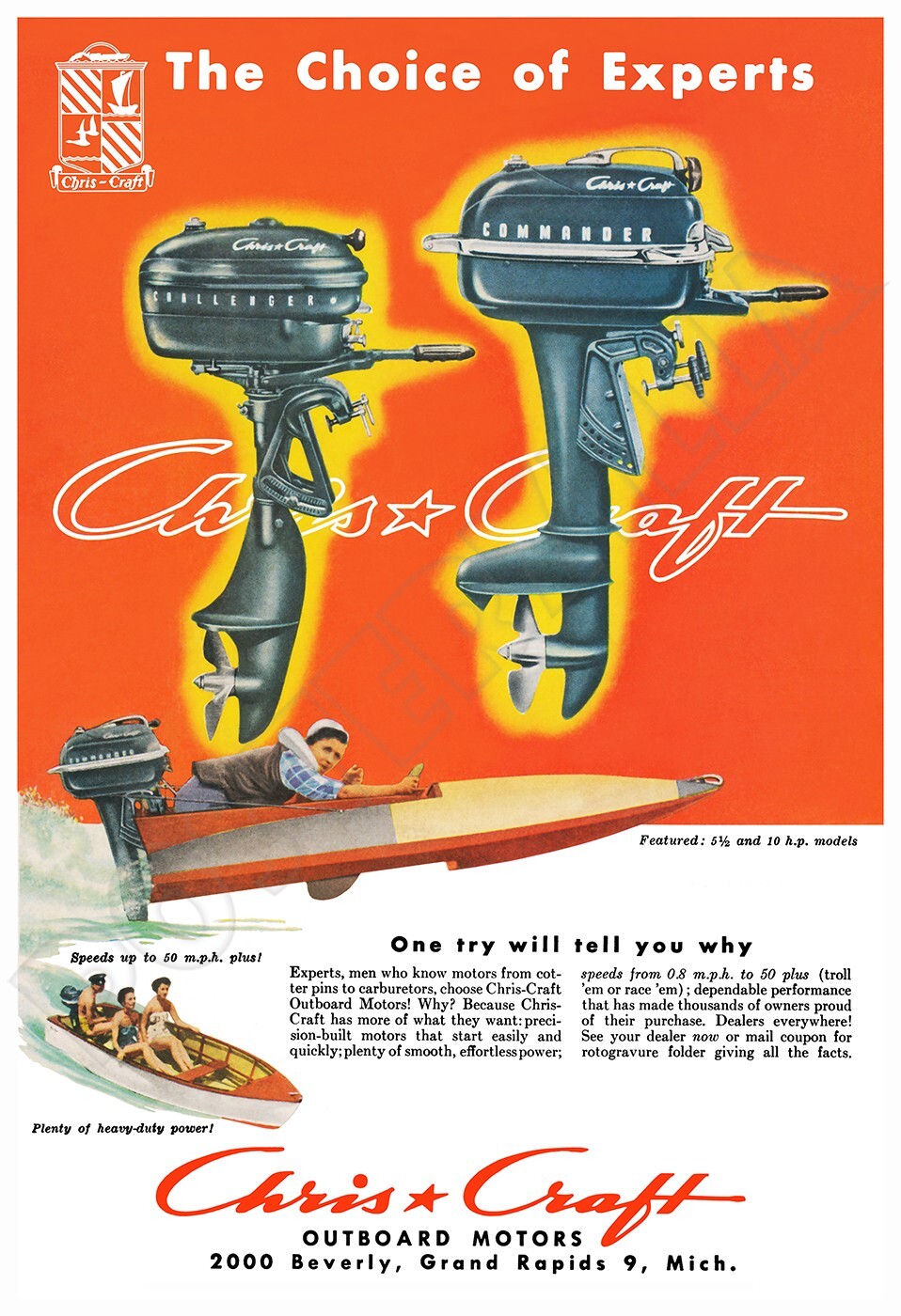 Chris-Craft Outboard Motors Cool 1953 Vintage-Style Poster