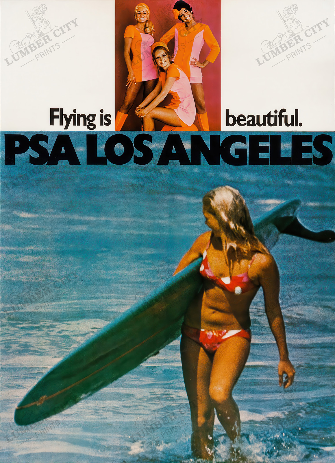 PSA Los Angeles 1970 Vintage Travel Poster Airline Wall Art Print Retro