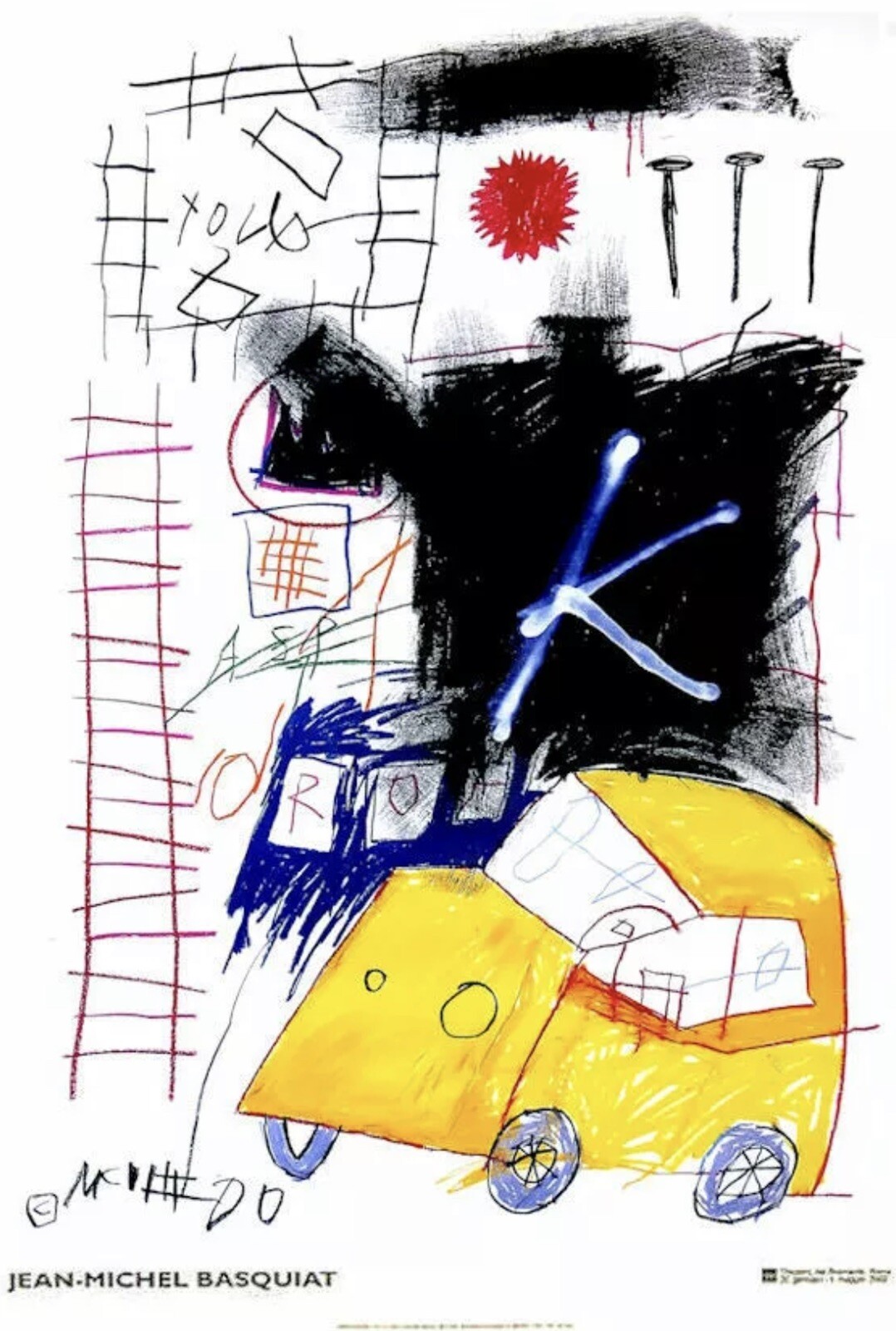 Jean Michel BASQUIAT Yellow Taxi Car Poster 39-1/4 x 27-1/2
