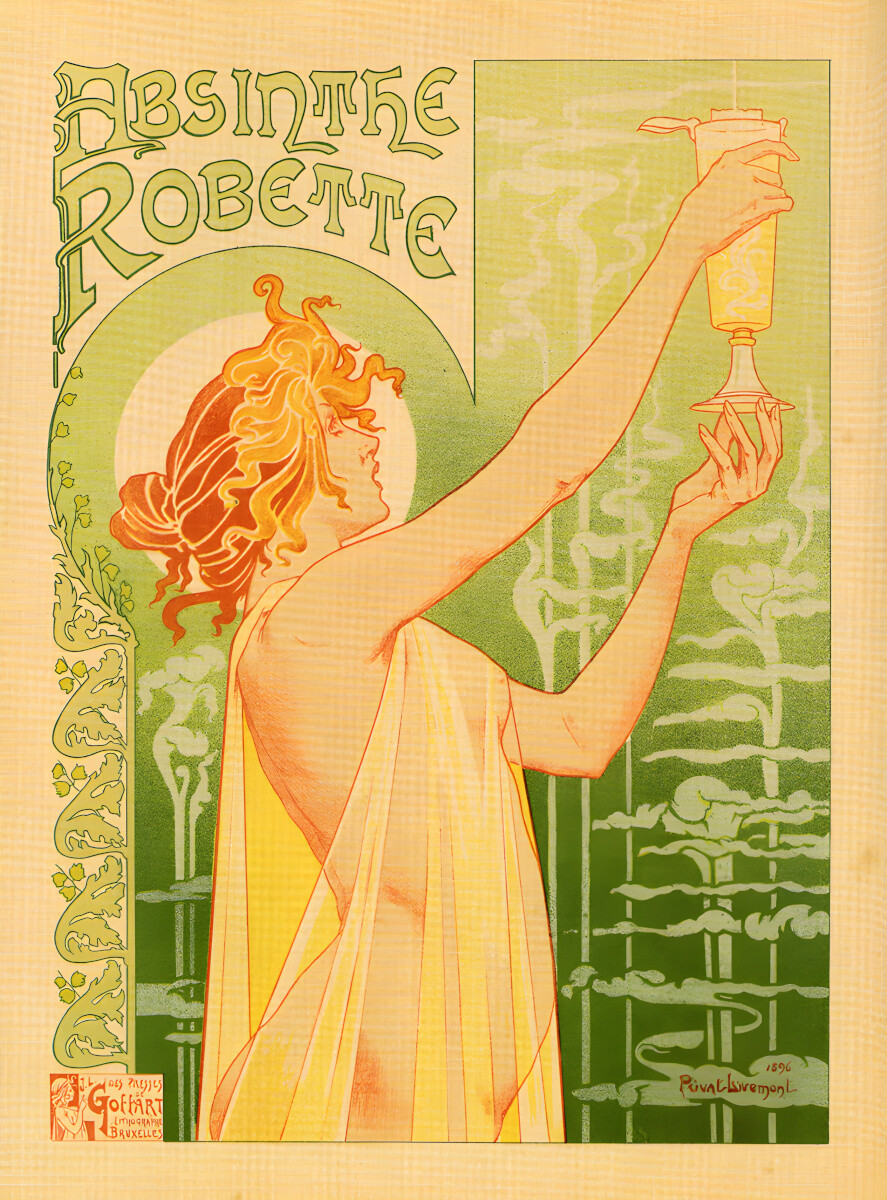 Absinthe Robette Privat Livemont 1896 Lithograph Liquor Advertisement Ad Poster