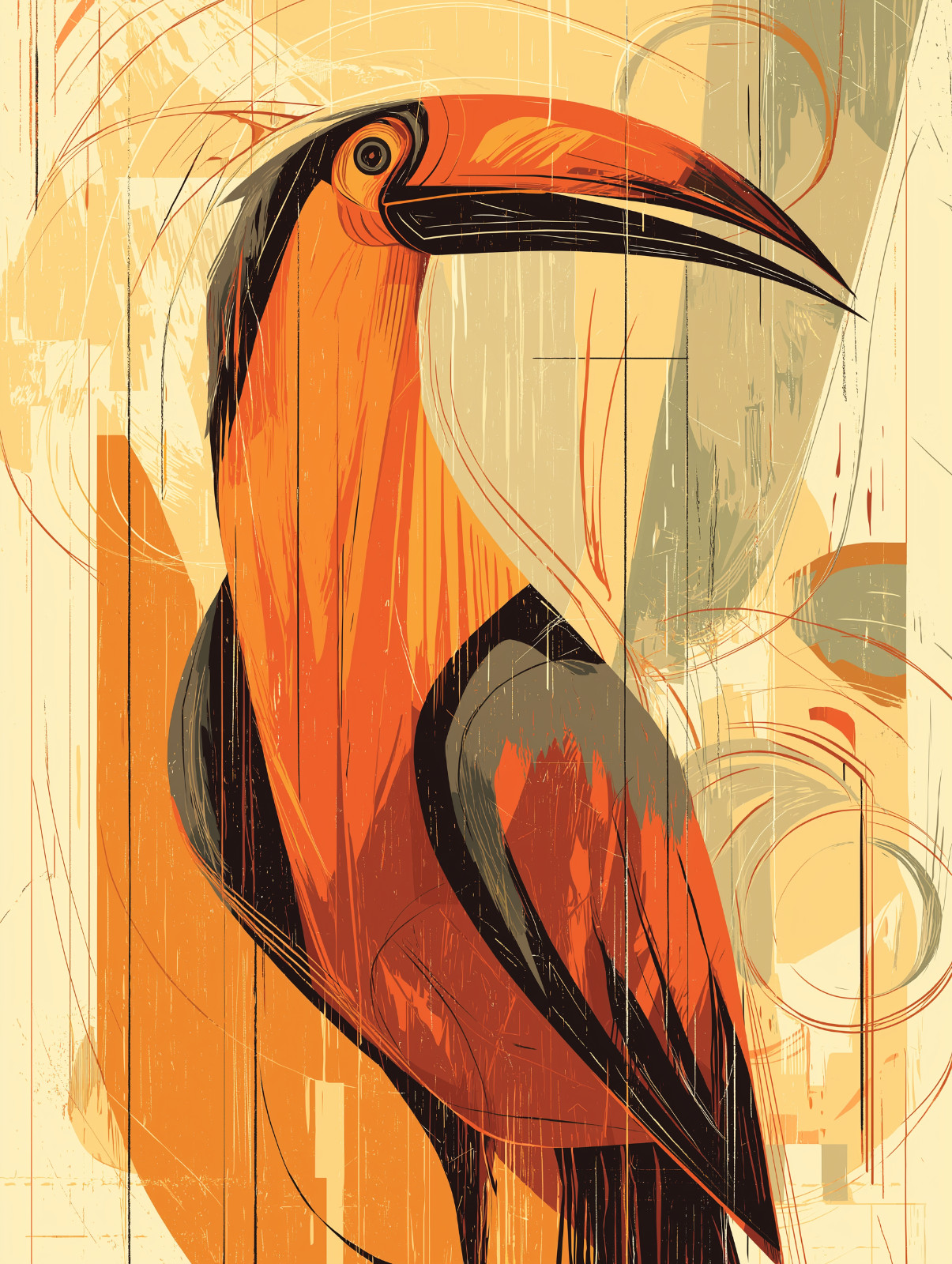 Orange Toucan Bird Abstract Tropical Poster 18x24in