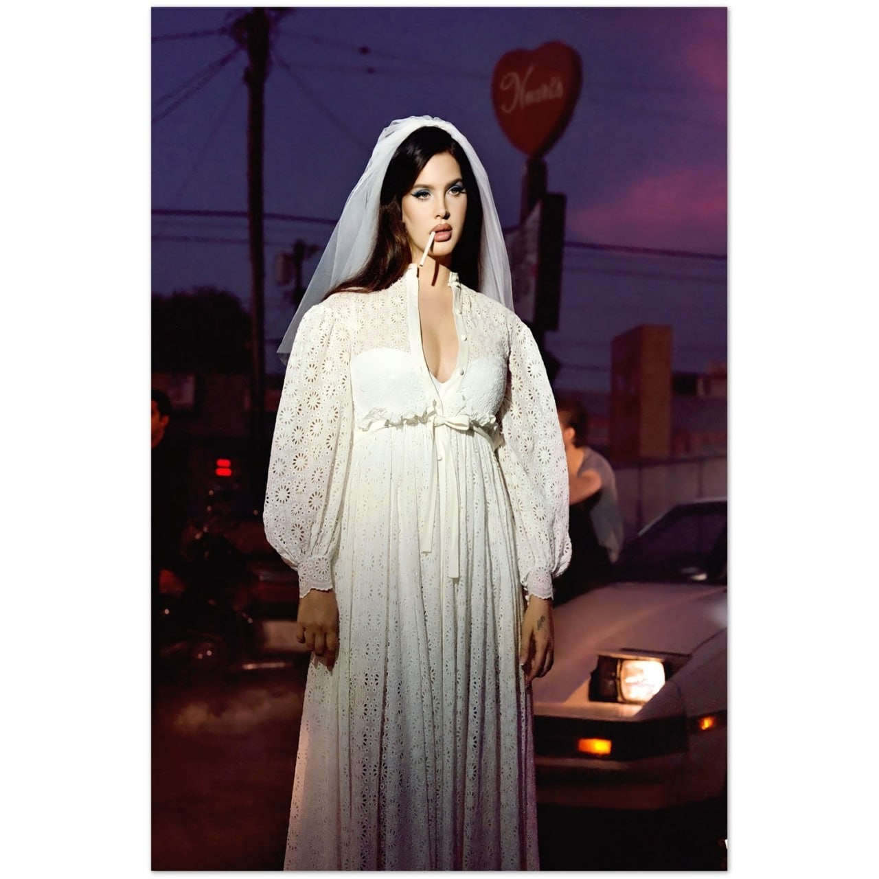 Lana Del Rey Wedding Dress Veil Bride Night Scene Moody Aesthetic Fan Art Poster