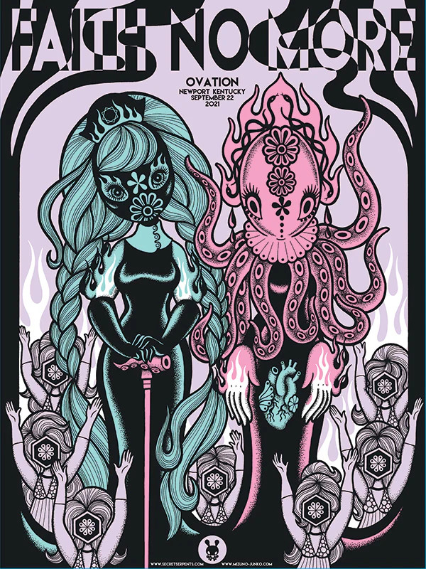 FAITH NO MORE Newport 2021 silkscreened poster A/P by Junko Mizuno LAST COPIES!