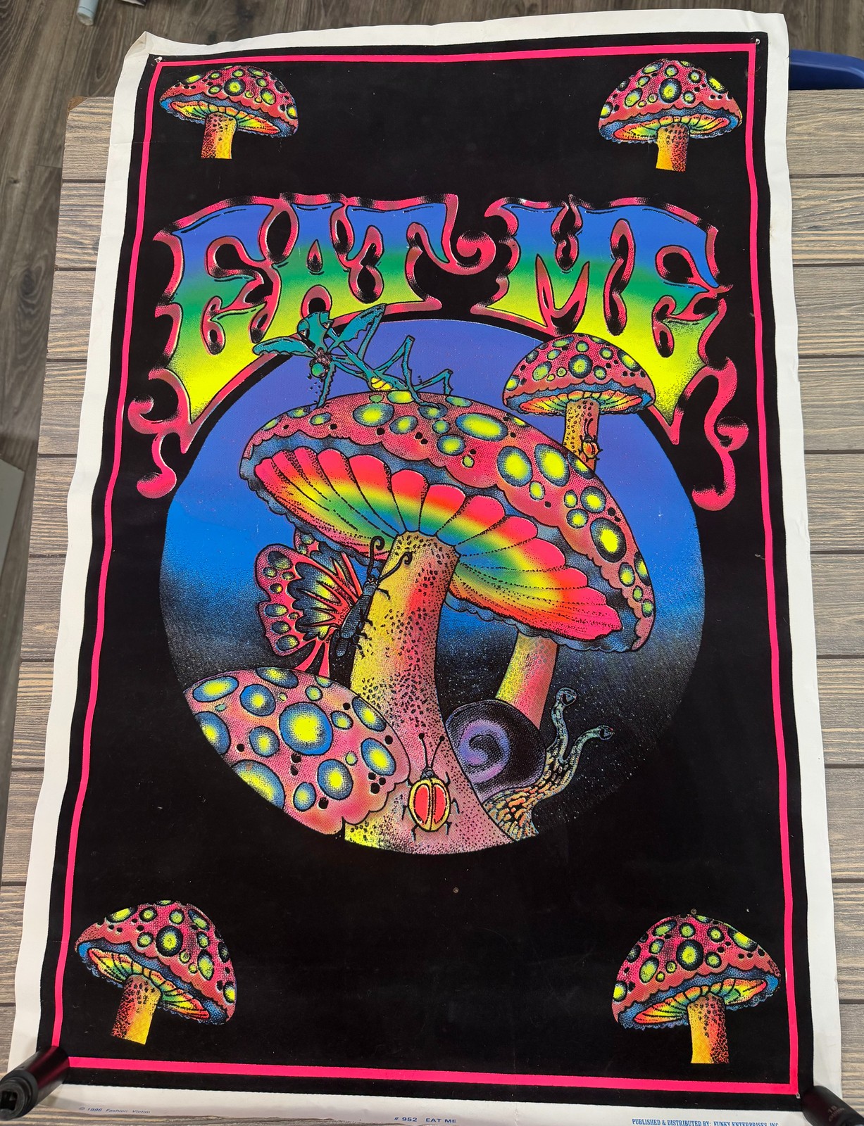 Vintage Eat Me Psychedelic Blacklight Velvet Flocked Poster Funky Enterprises