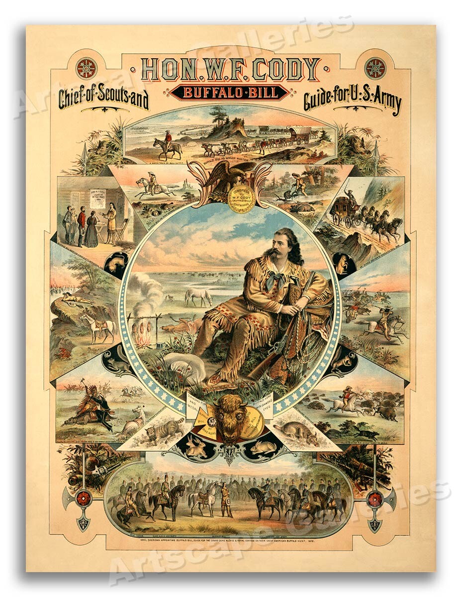 1890s Scenes from the Life of Buffalo Bill “Guide for US Army” Poster – 20×28