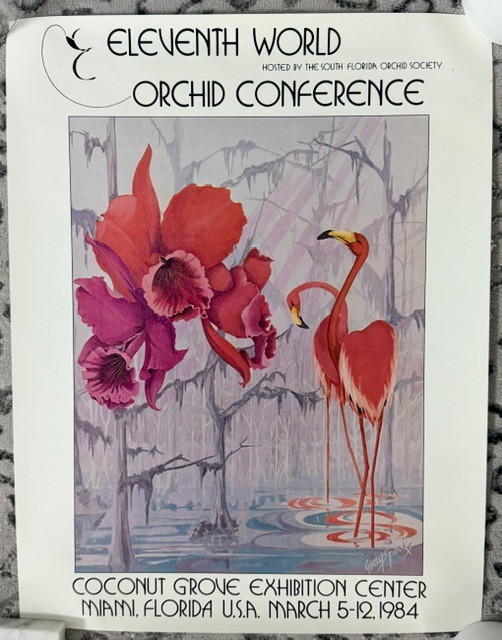 Orchid Conference in Miami Flamingo Botanical Vintage Poster (1984)
