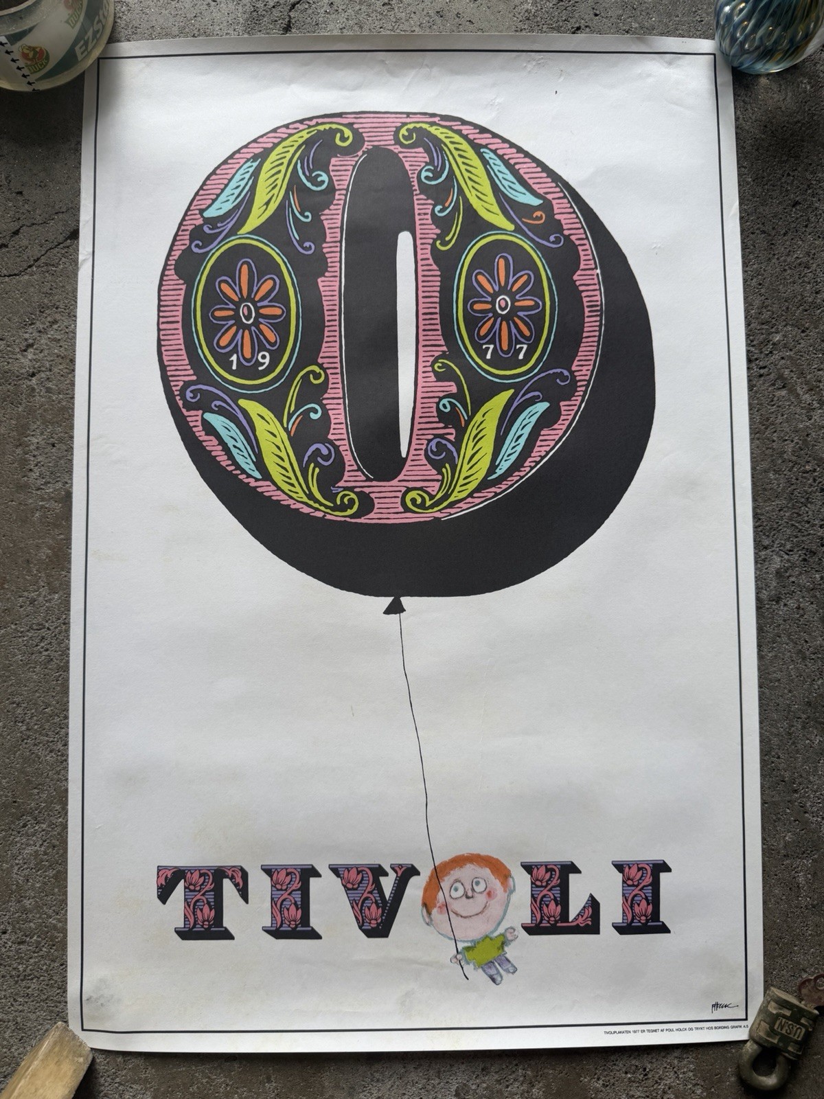 Vintage 1977 Tivoli Gardens Copenhagen Poster Balloon Denmark Rolled